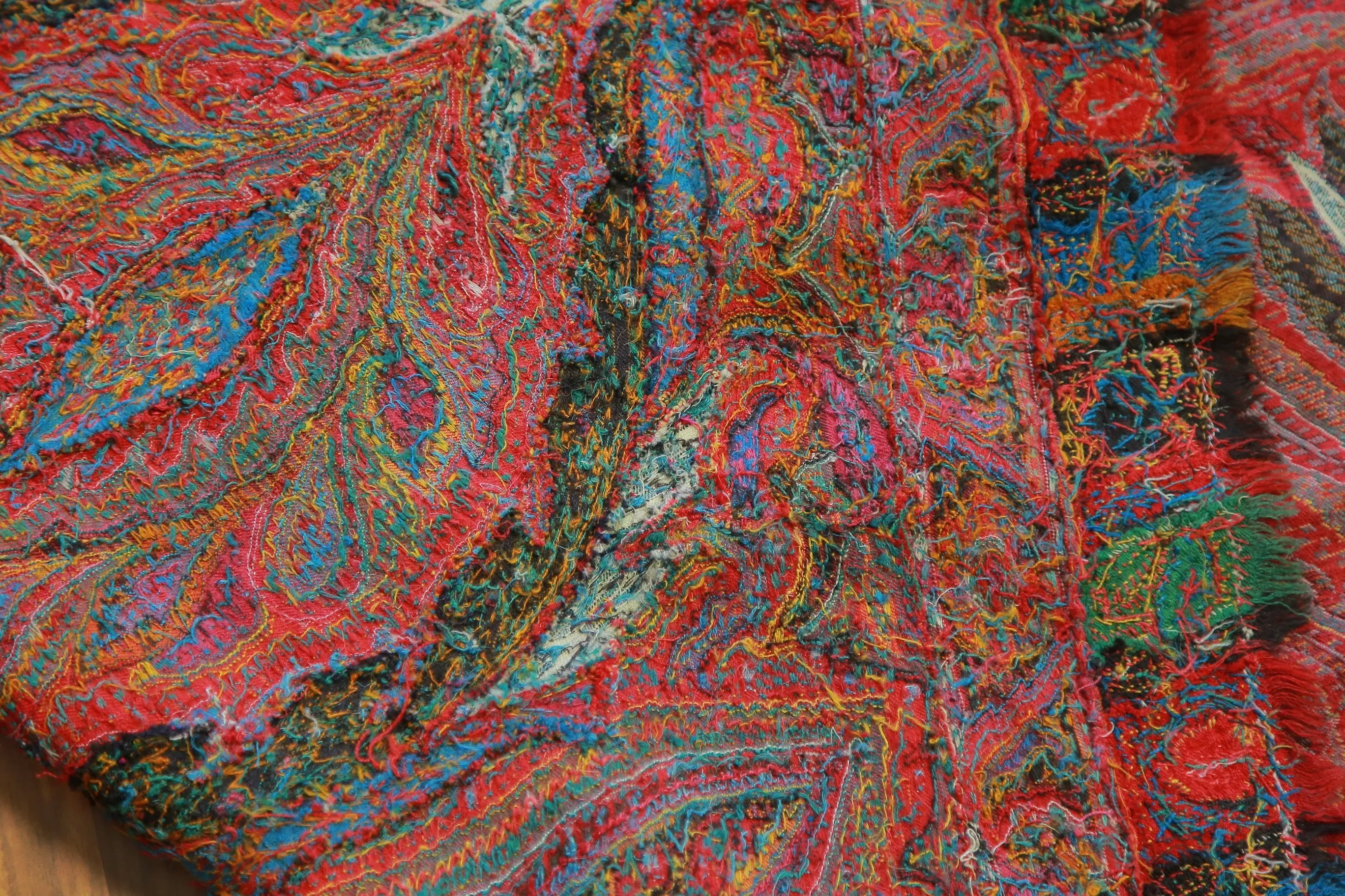Antique 19th century hand woven Kashmir Paisley shawl Signed
