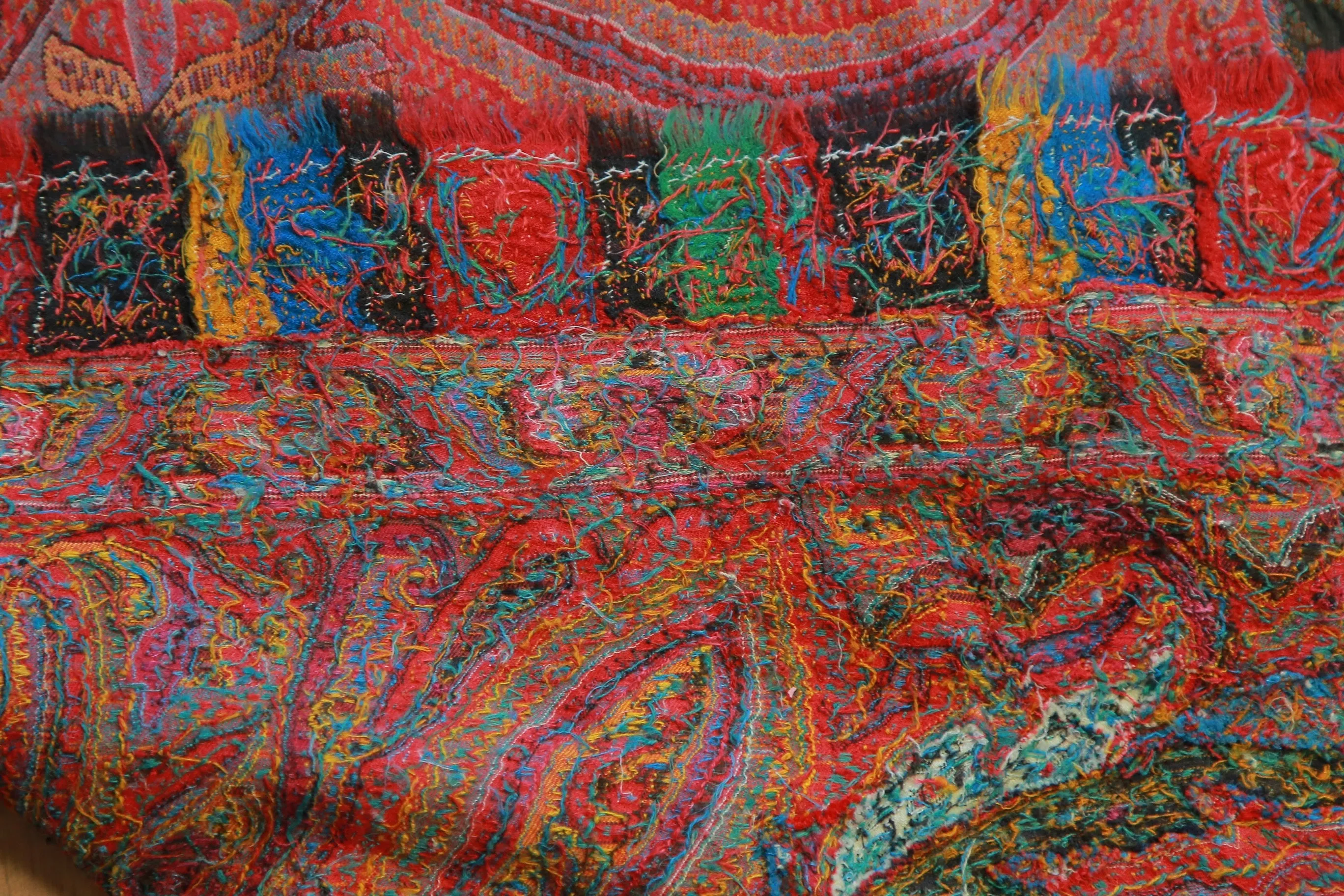 Antique 19th century hand woven Kashmir Paisley shawl Signed