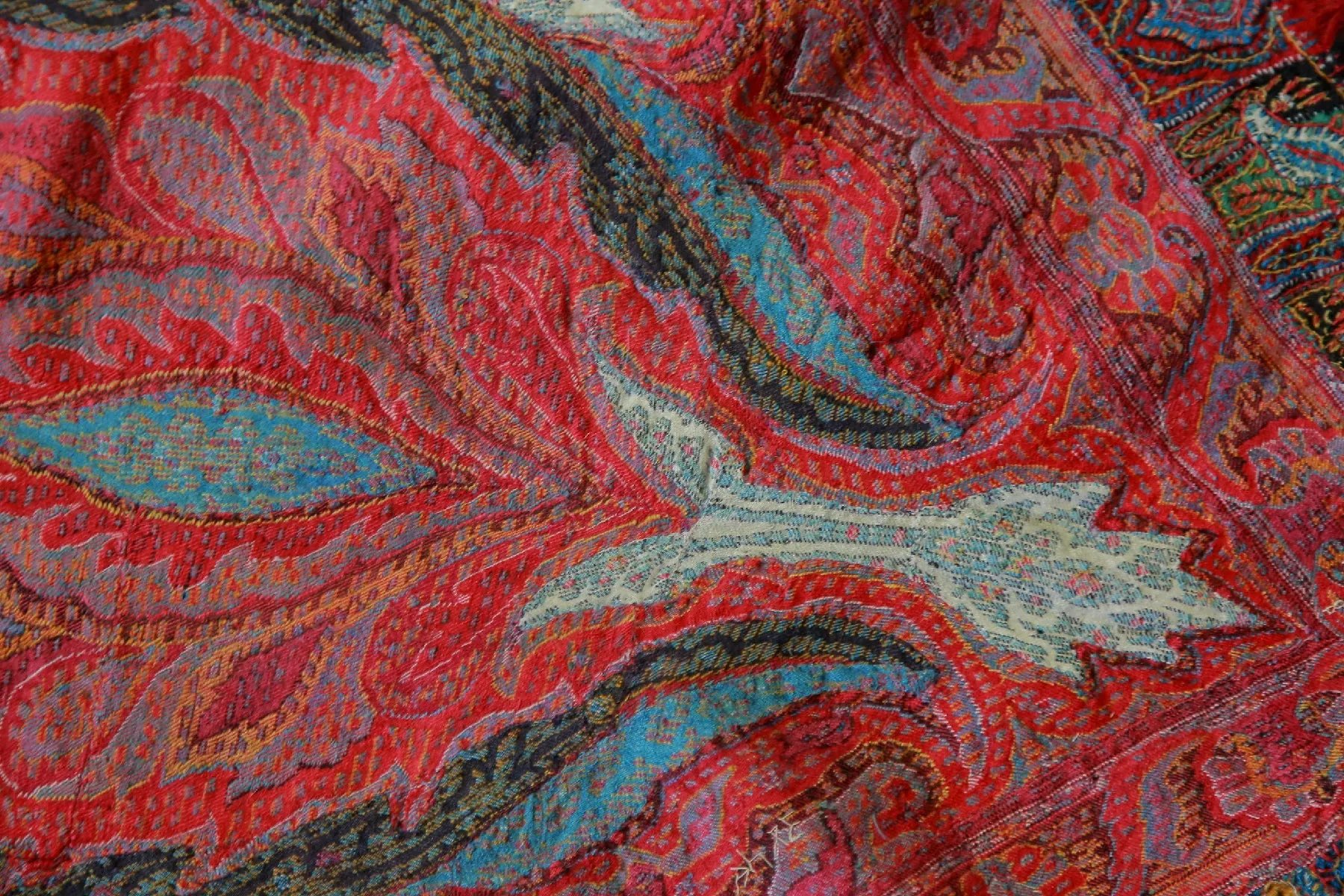 Antique 19th century hand woven Kashmir Paisley shawl Signed