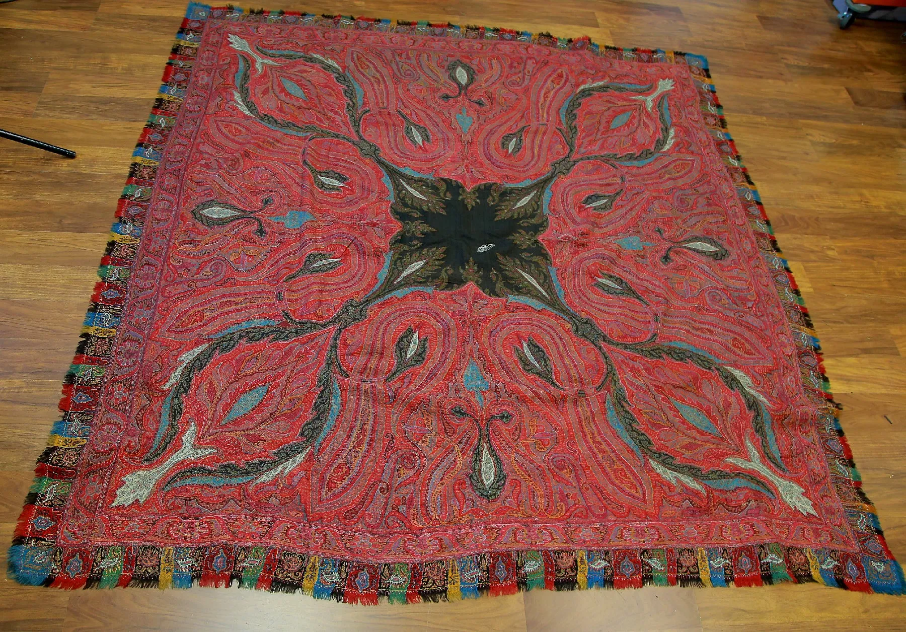 Antique 19th century hand woven Kashmir Paisley shawl Signed