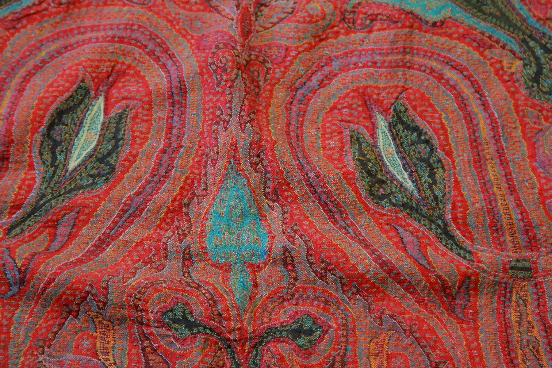 Antique 19th century hand woven Kashmir Paisley shawl Signed