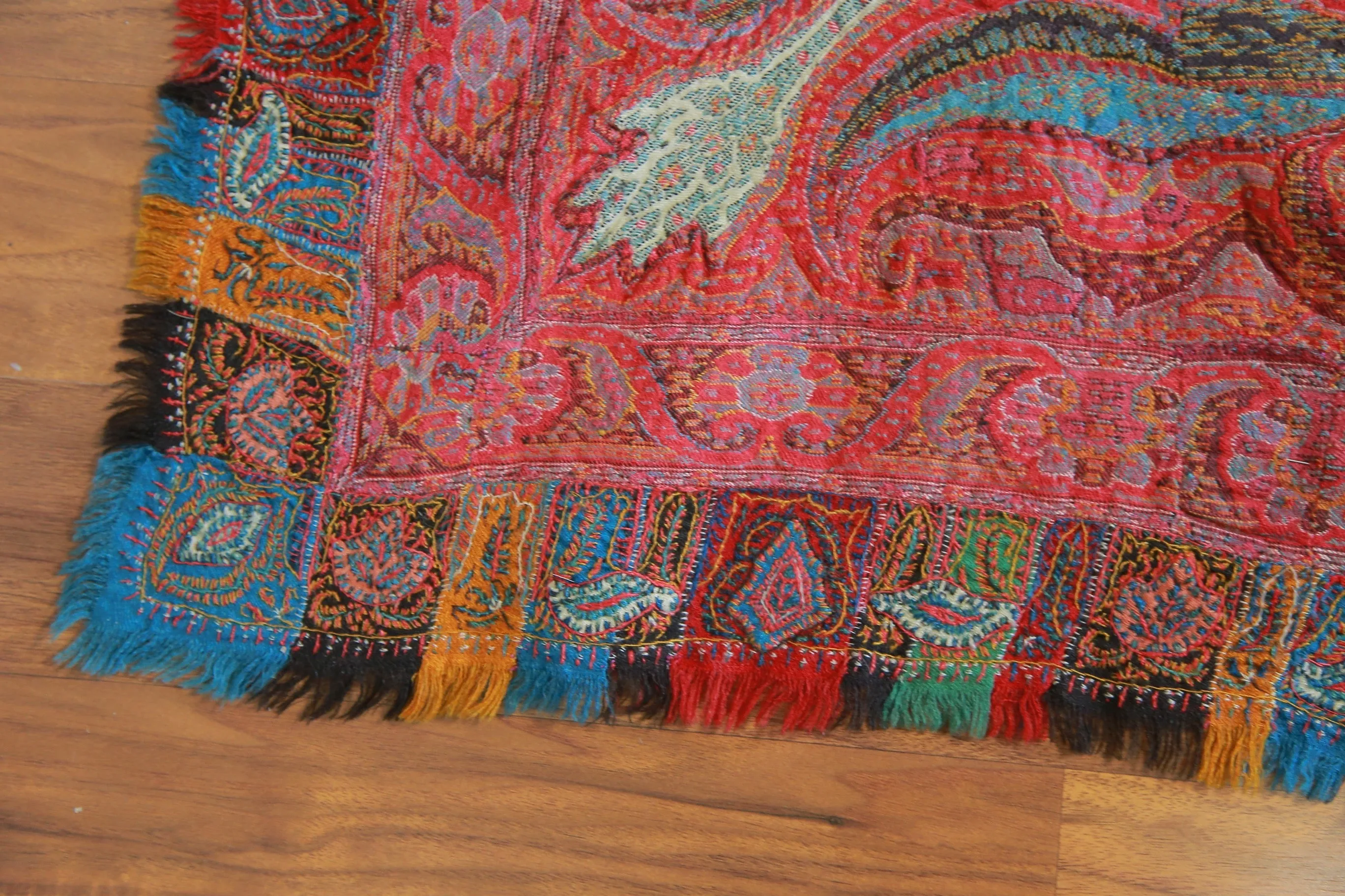Antique 19th century hand woven Kashmir Paisley shawl Signed