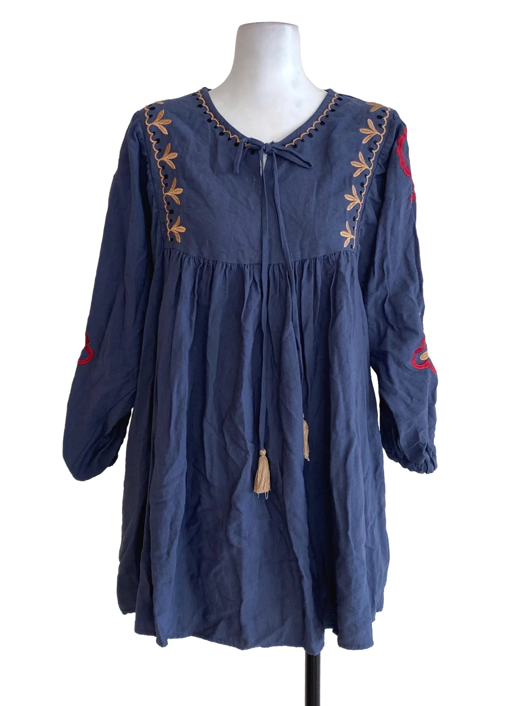 Ash Blue Embroidered Dress