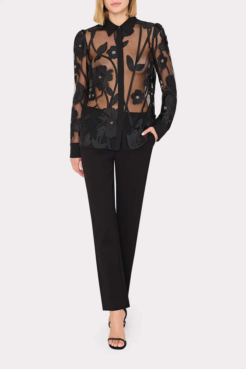 Ashton Grand Fleur Embroidered Top - Black