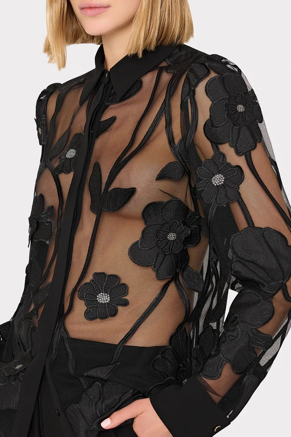 Ashton Grand Fleur Embroidered Top - Black