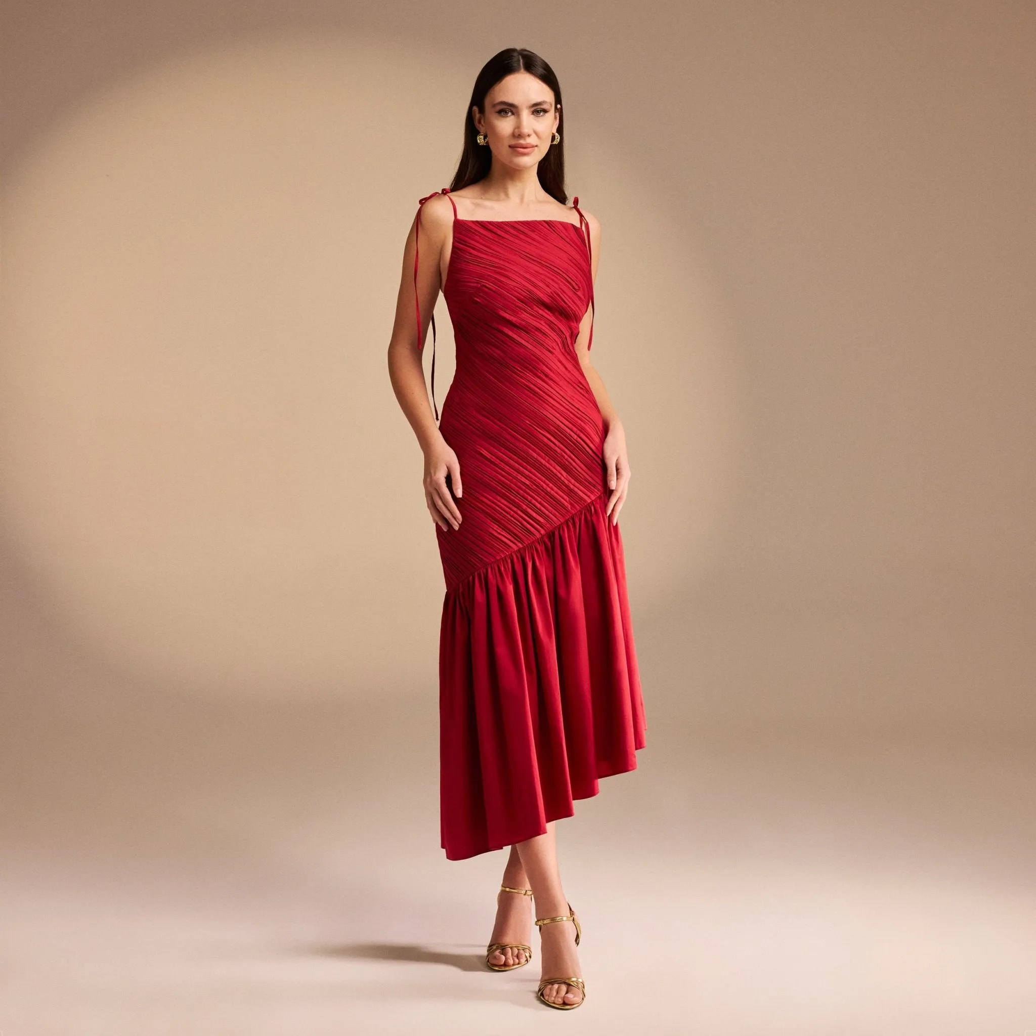 Asymmetric Ruffled Poplin Midi Dress