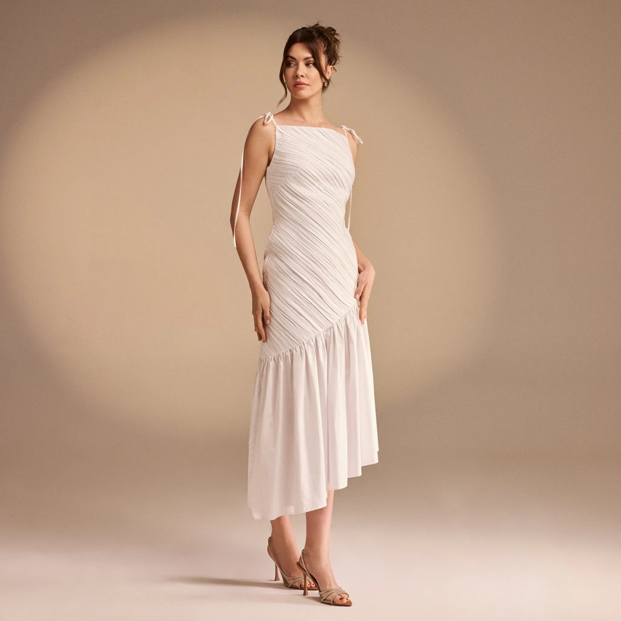 Asymmetric Ruffled Poplin Midi Dress