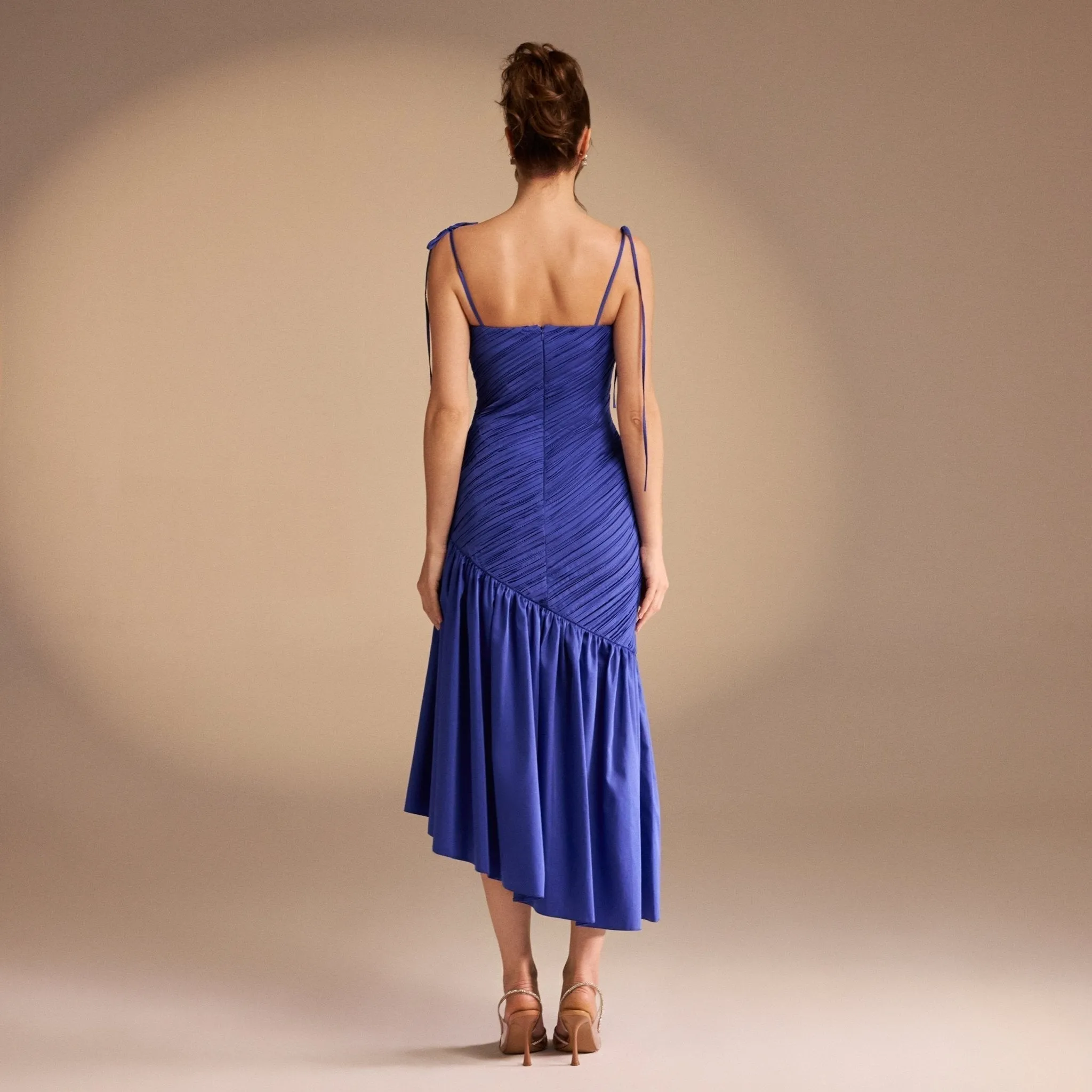 Asymmetric Ruffled Poplin Midi Dress