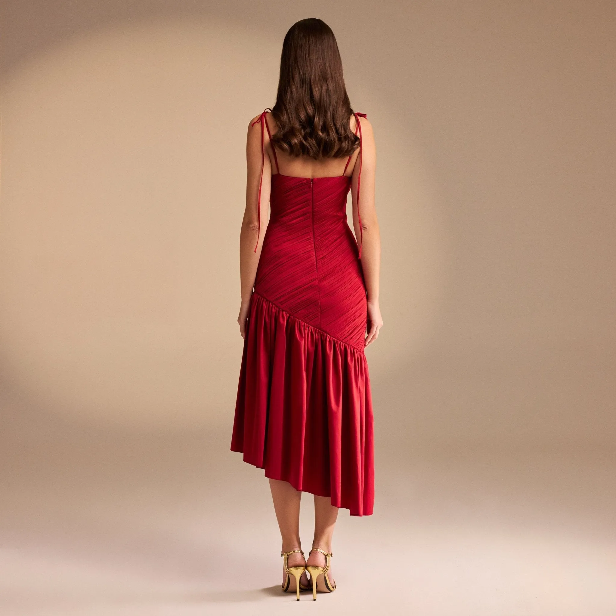 Asymmetric Ruffled Poplin Midi Dress