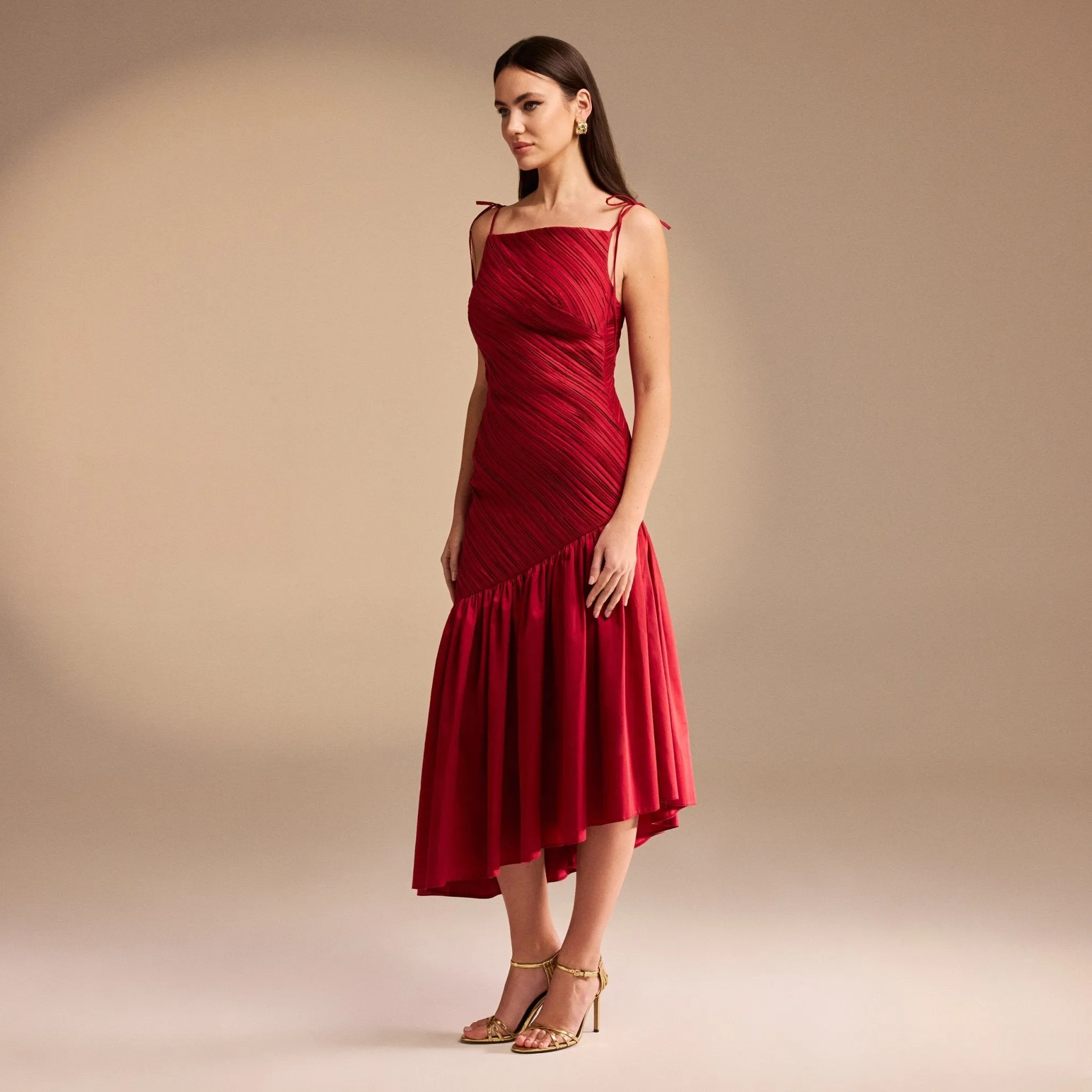 Asymmetric Ruffled Poplin Midi Dress