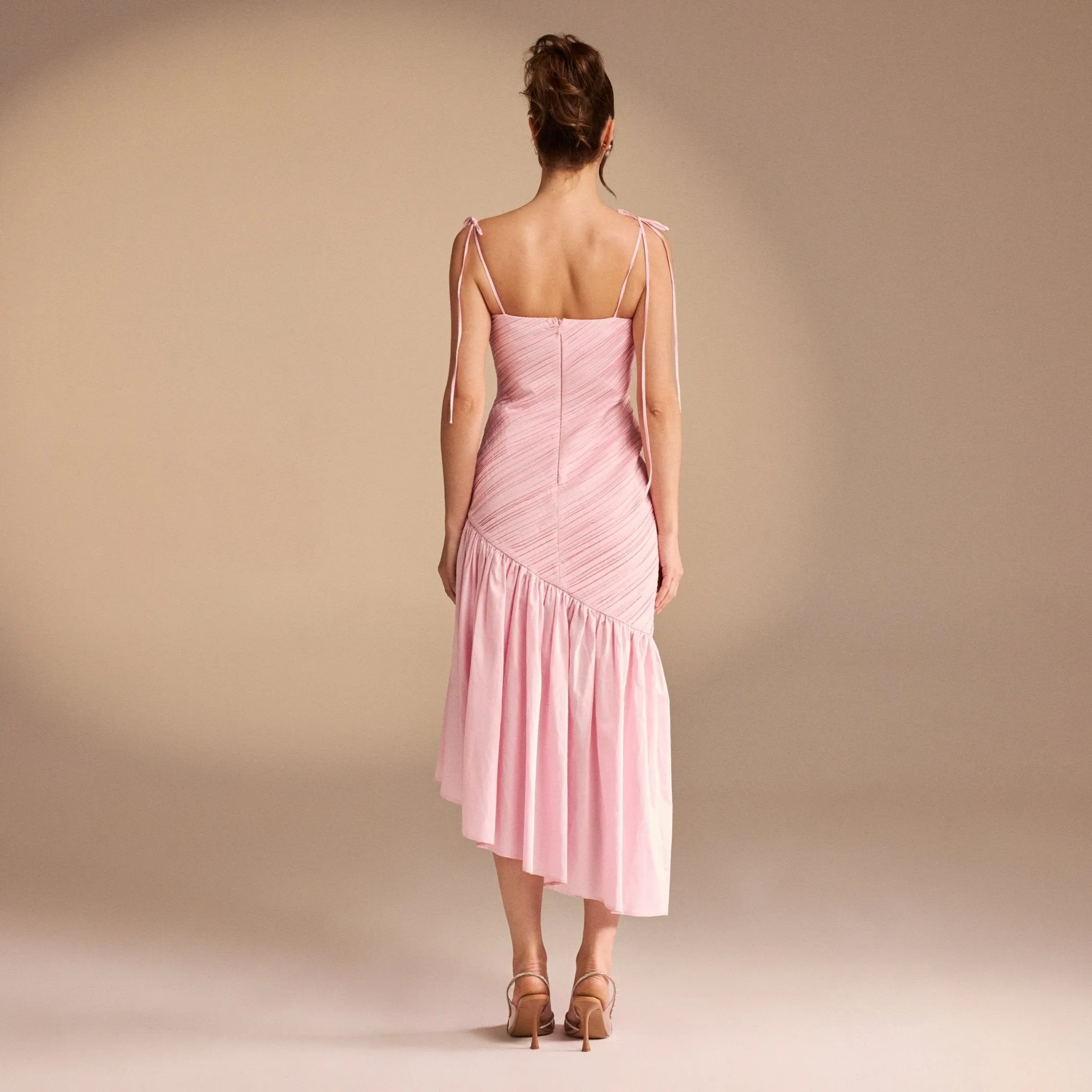 Asymmetric Ruffled Poplin Midi Dress