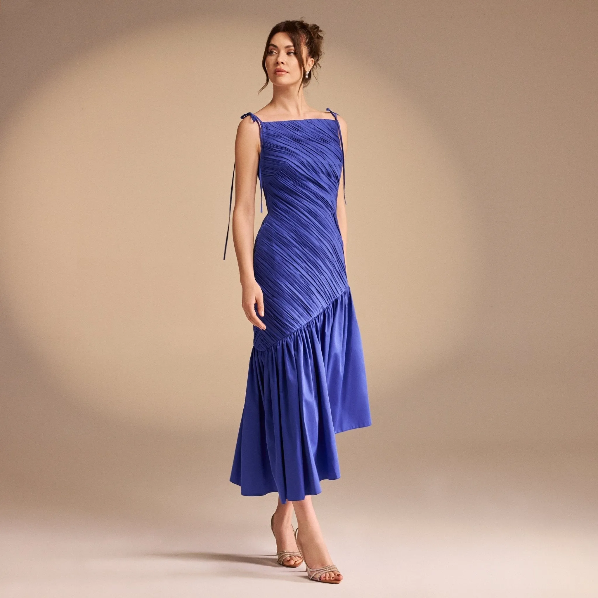 Asymmetric Ruffled Poplin Midi Dress