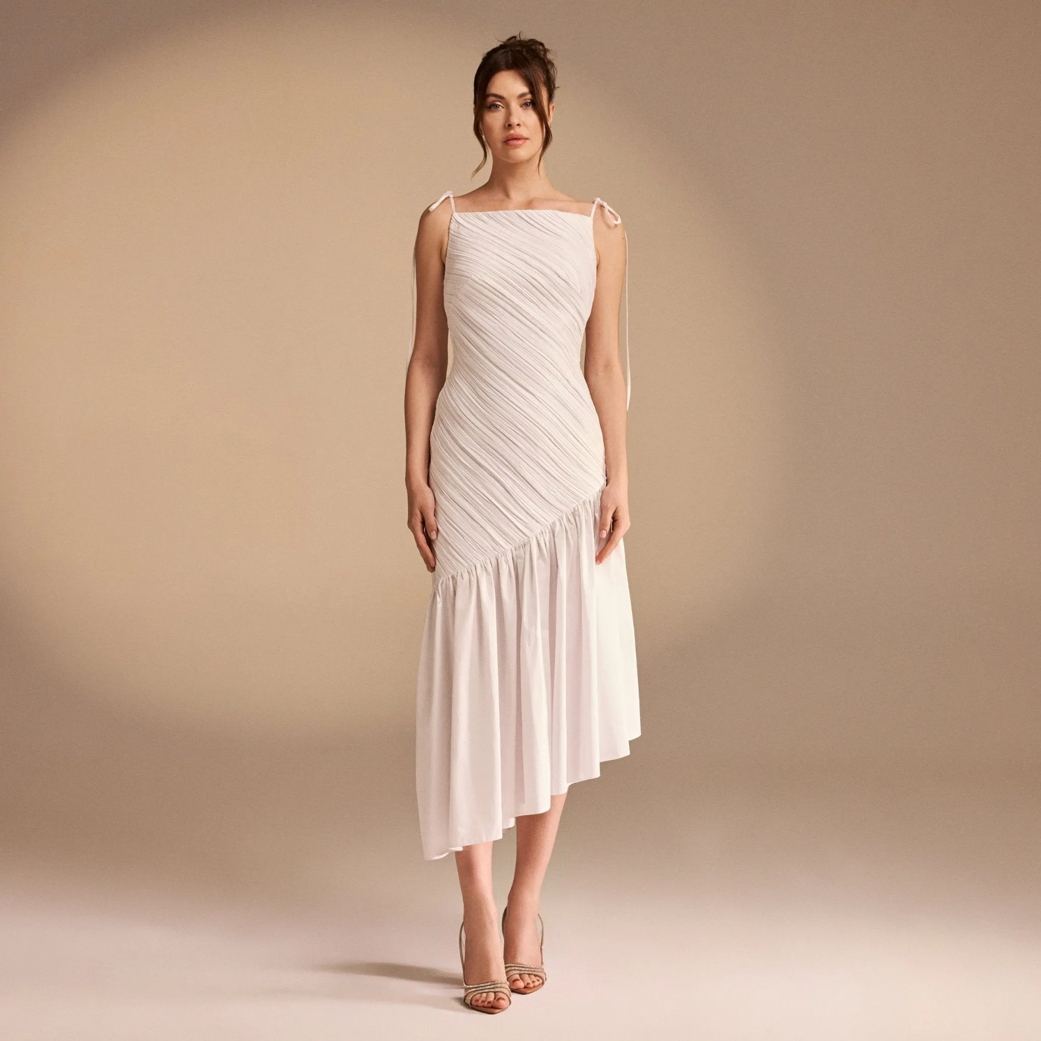Asymmetric Ruffled Poplin Midi Dress