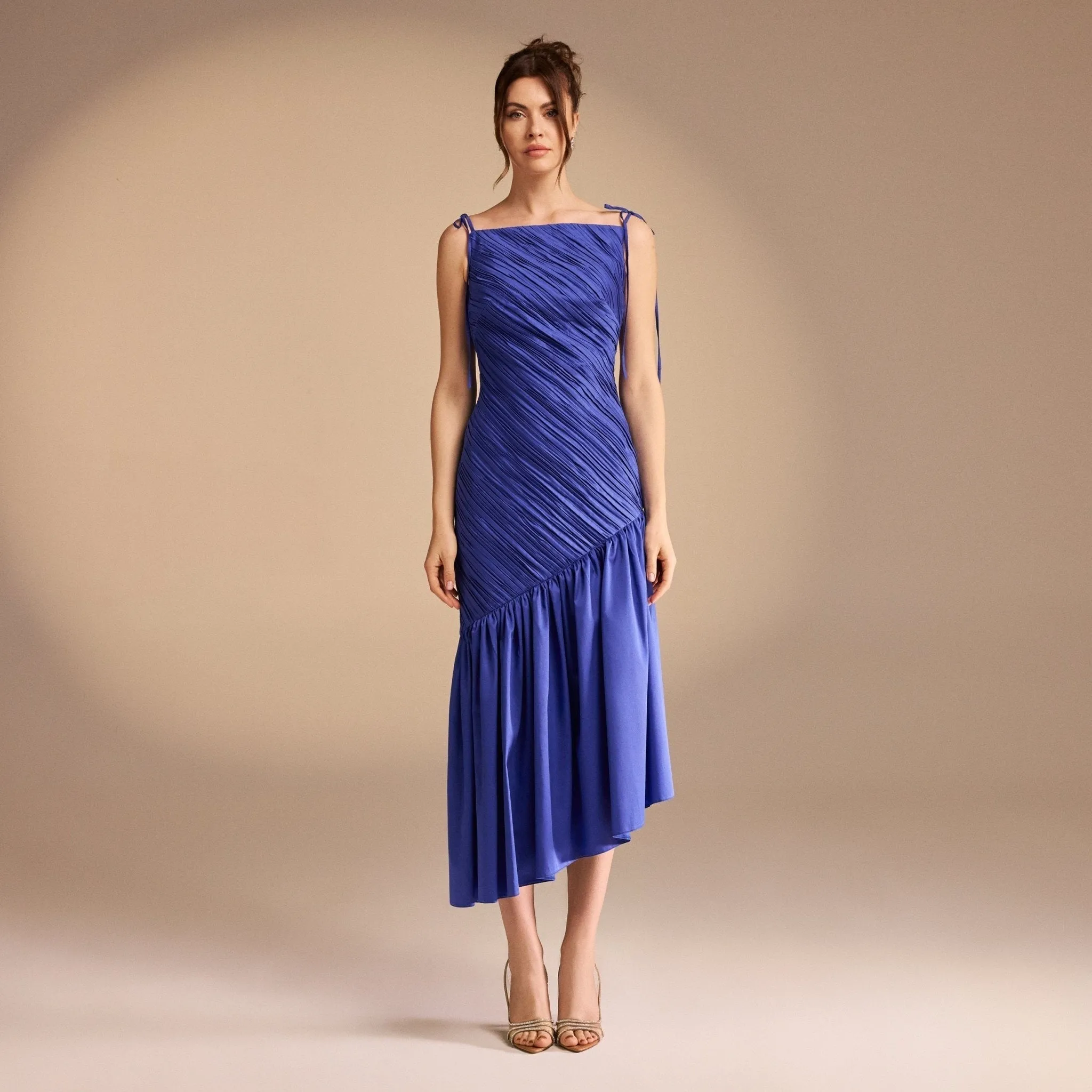 Asymmetric Ruffled Poplin Midi Dress