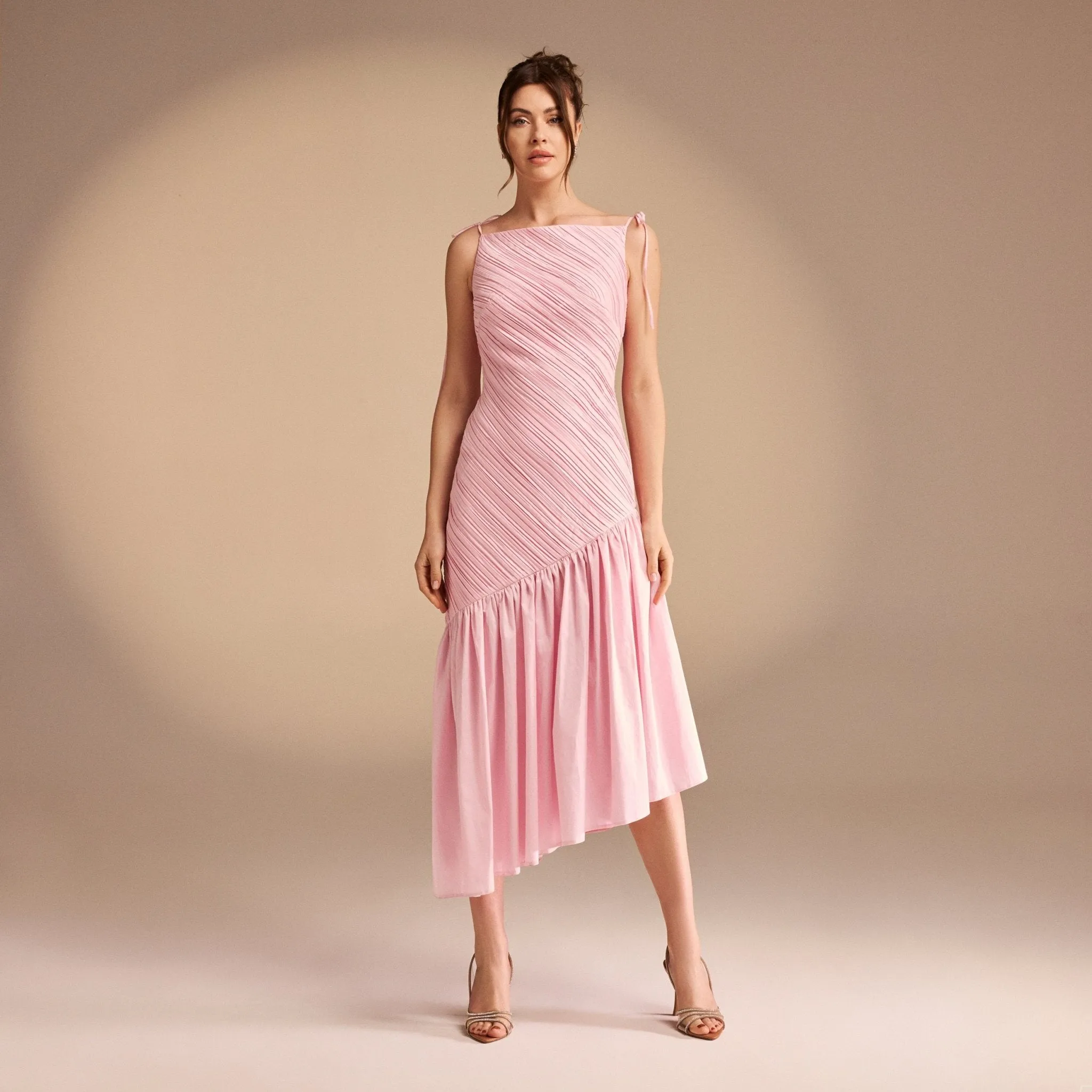 Asymmetric Ruffled Poplin Midi Dress