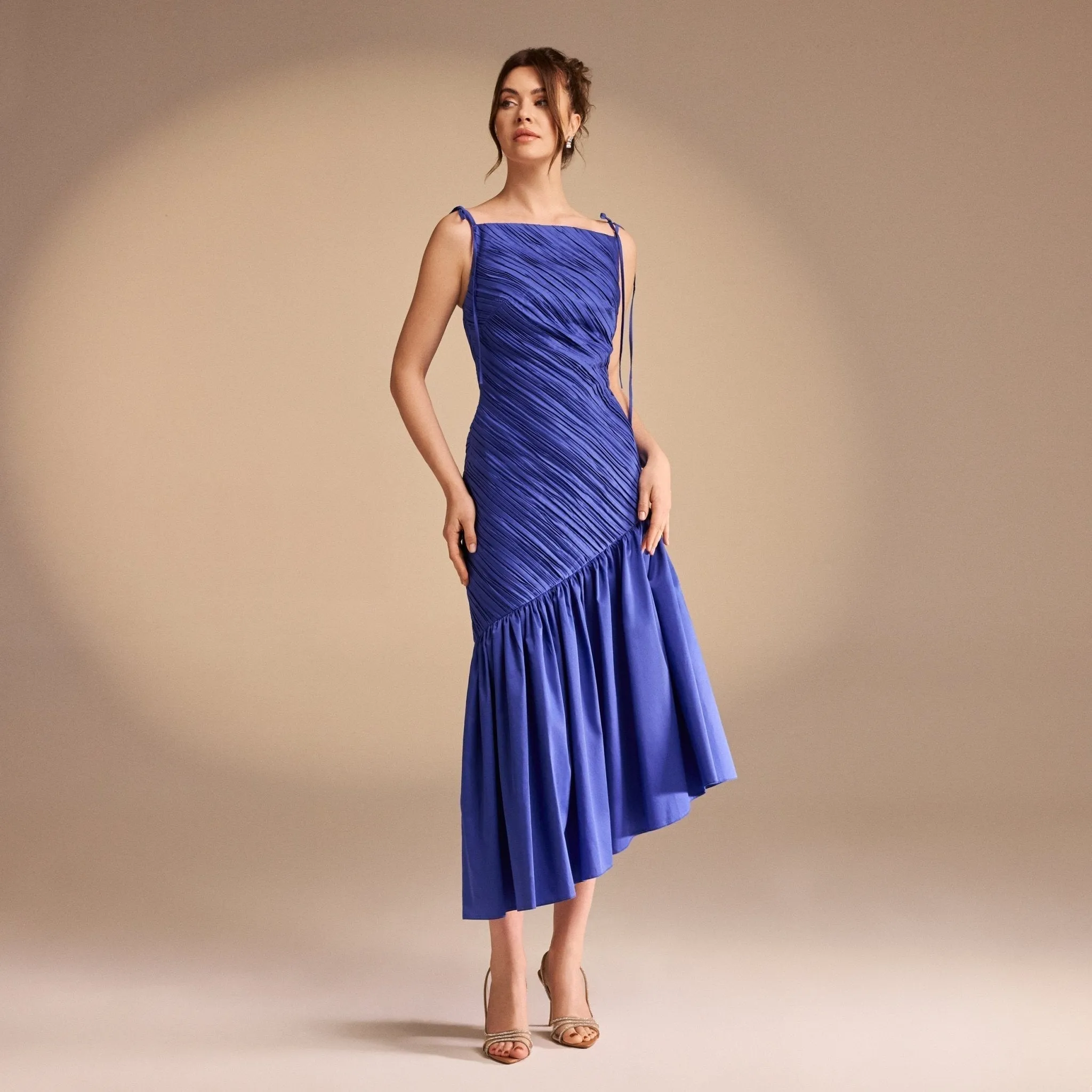 Asymmetric Ruffled Poplin Midi Dress