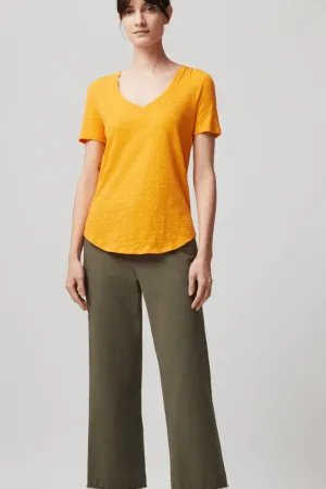 ATM - Slub Jersey Classic Shirt Sleeve V-Neck Tee in Papaya