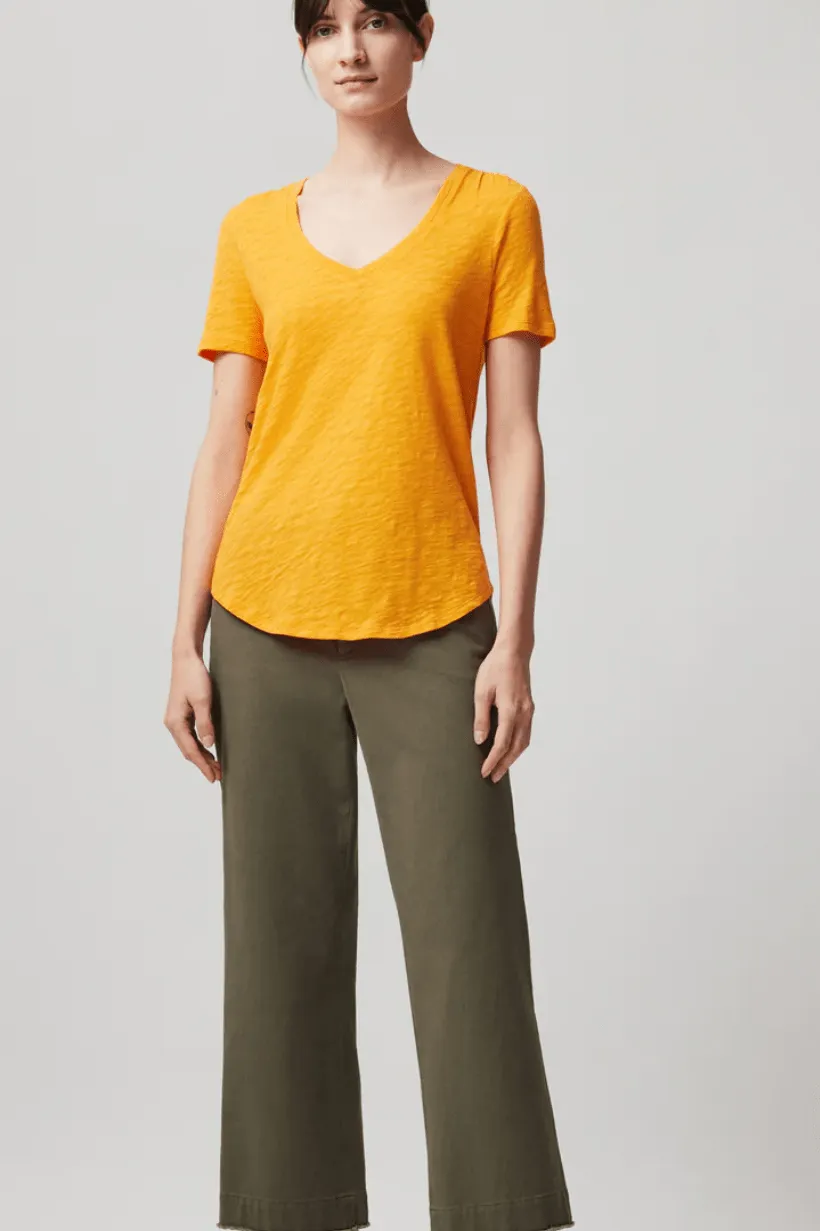 ATM - Slub Jersey Classic Shirt Sleeve V-Neck Tee in Papaya