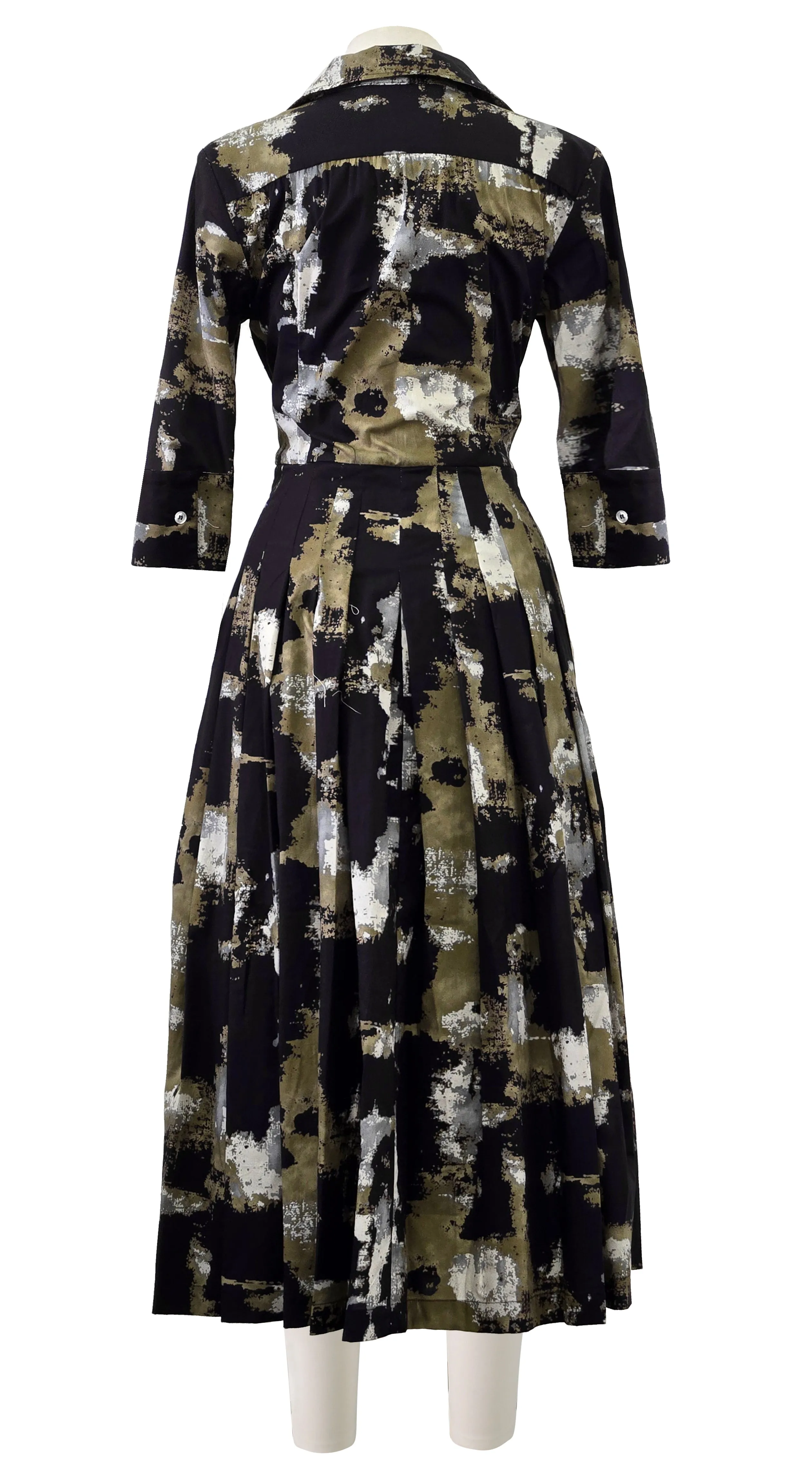Audrey Dress #2 Shirt Collar 3/4 Sleeve Midi Length Poplin Stretch (Jupitar Check)