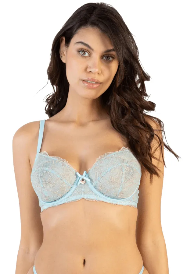 Ayaka Blue Wave Embroidered Balconette Bra