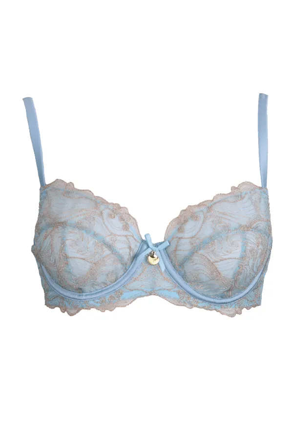 Ayaka Blue Wave Embroidered Balconette Bra