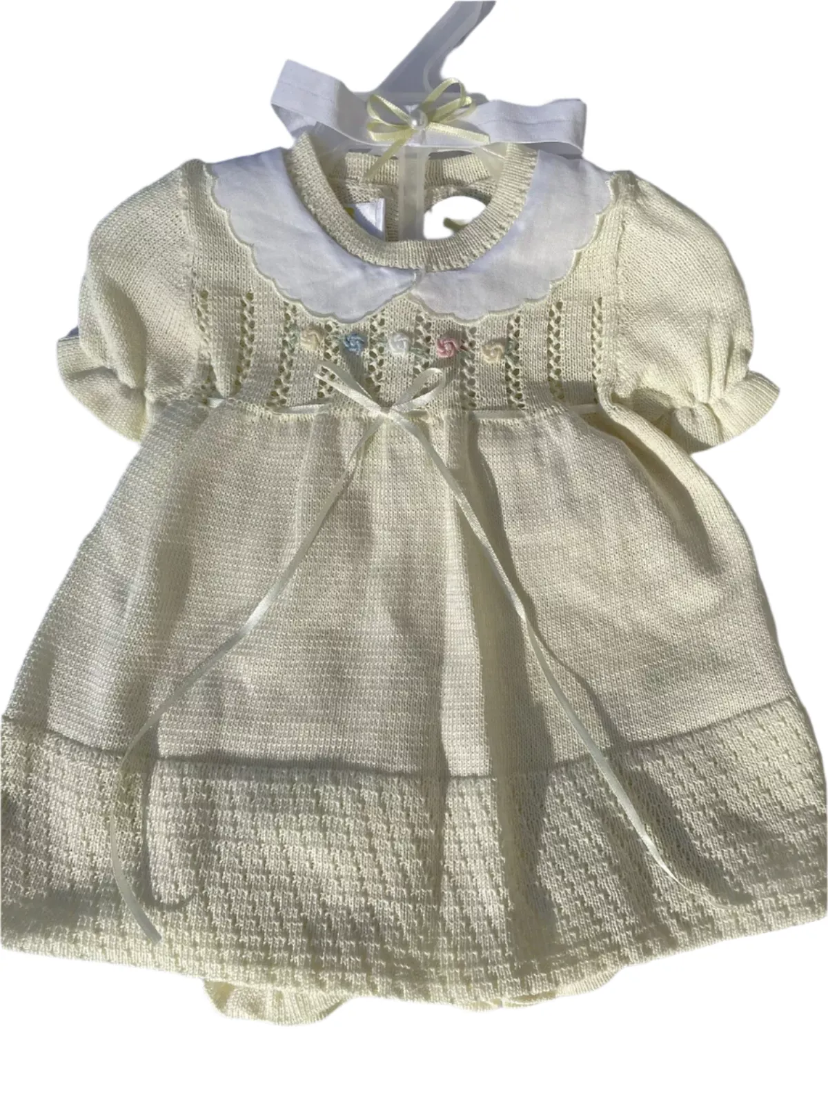 Baby Girls 3pc Yellow Knit Dress Set with Bloomers Newborn