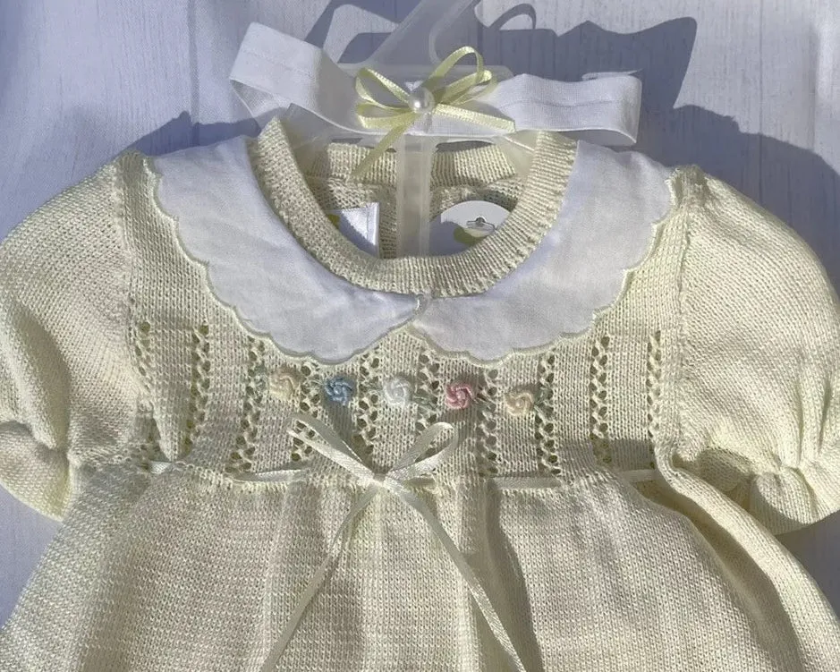 Baby Girls 3pc Yellow Knit Dress Set with Bloomers Newborn