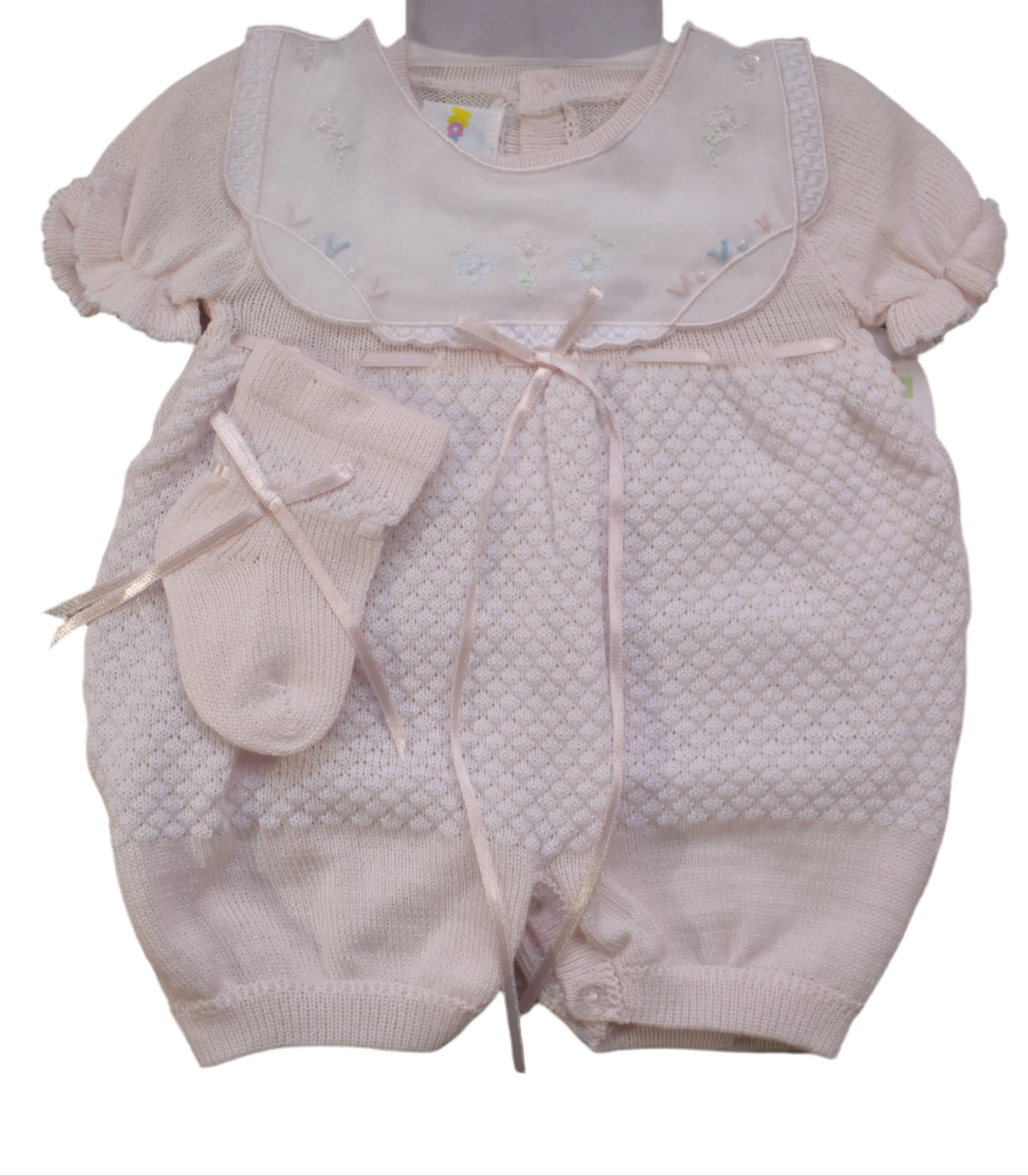 Baby Girls Pink Knit Bubble Romper in Newborn