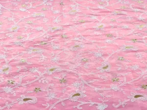 Baby Pink Chikankari Embroidered Chanderi Fabric