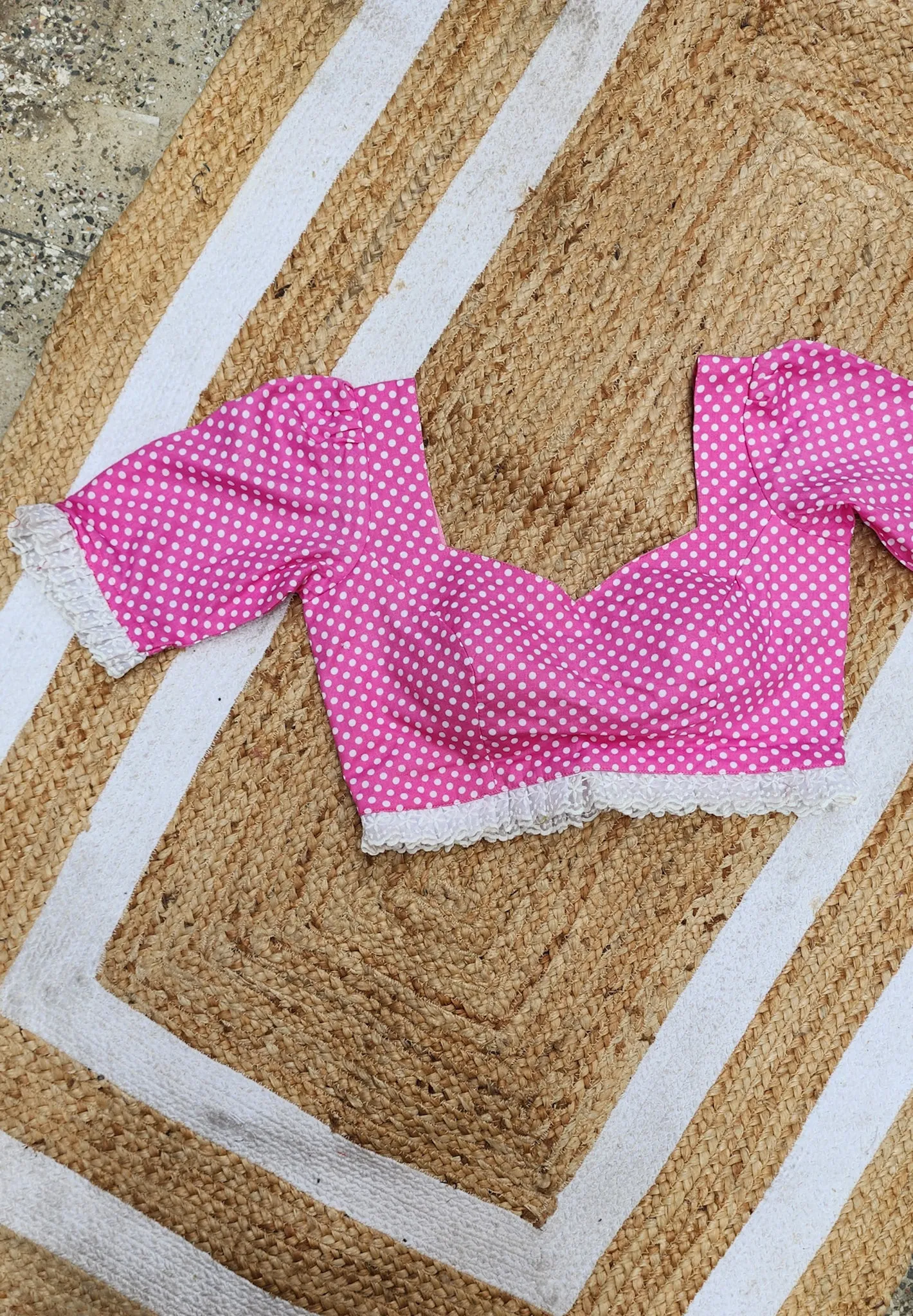 Baby Pink Polka Puff Sleeve Blouse