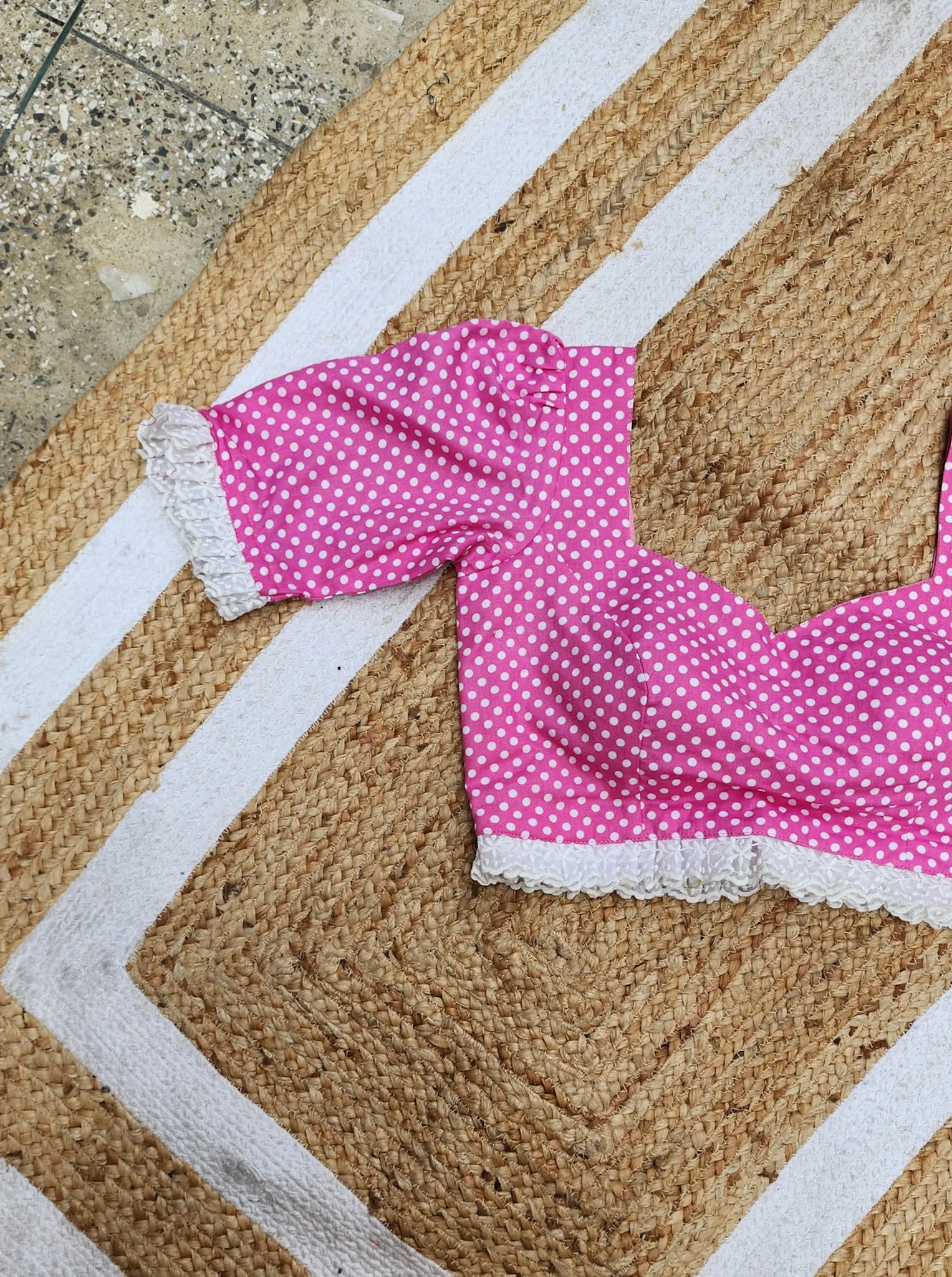 Baby Pink Polka Puff Sleeve Blouse