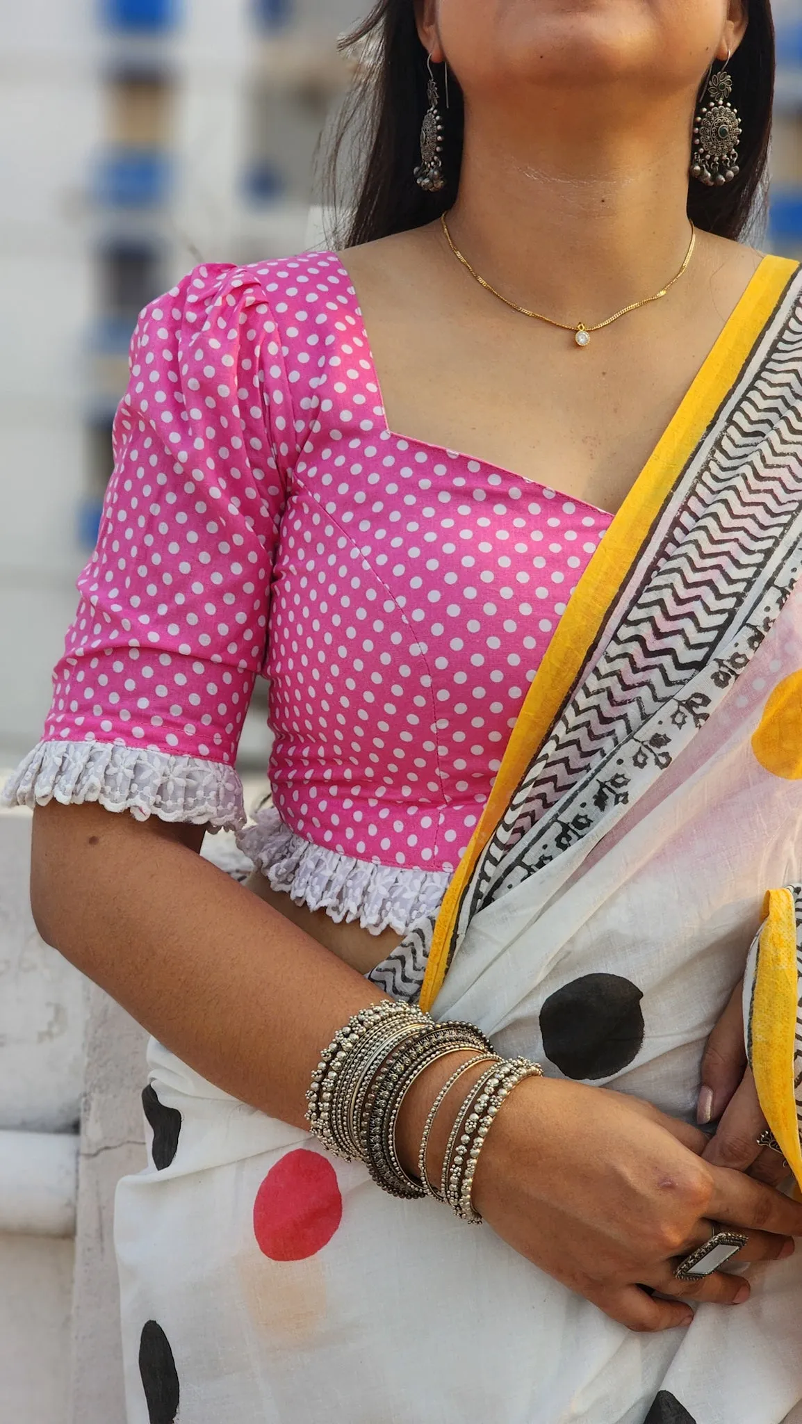 Baby Pink Polka Puff Sleeve Blouse