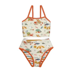 Beach Day and Coral Stripes Reversible Bikini Girls Swimsuit - CLEARANCE