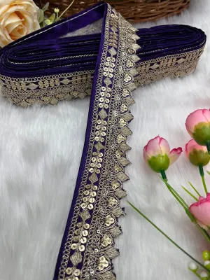 Beautiful Silk-Based Sequins Work Embroidery Trim - Elegant and Versatile | Purple