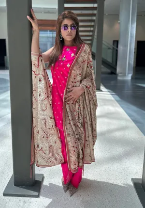 Beige Kashmiri Embroidered Dupatta