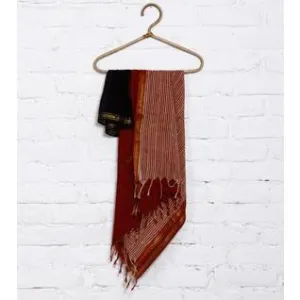 Black & Red Block Printed Cotton Dupatta