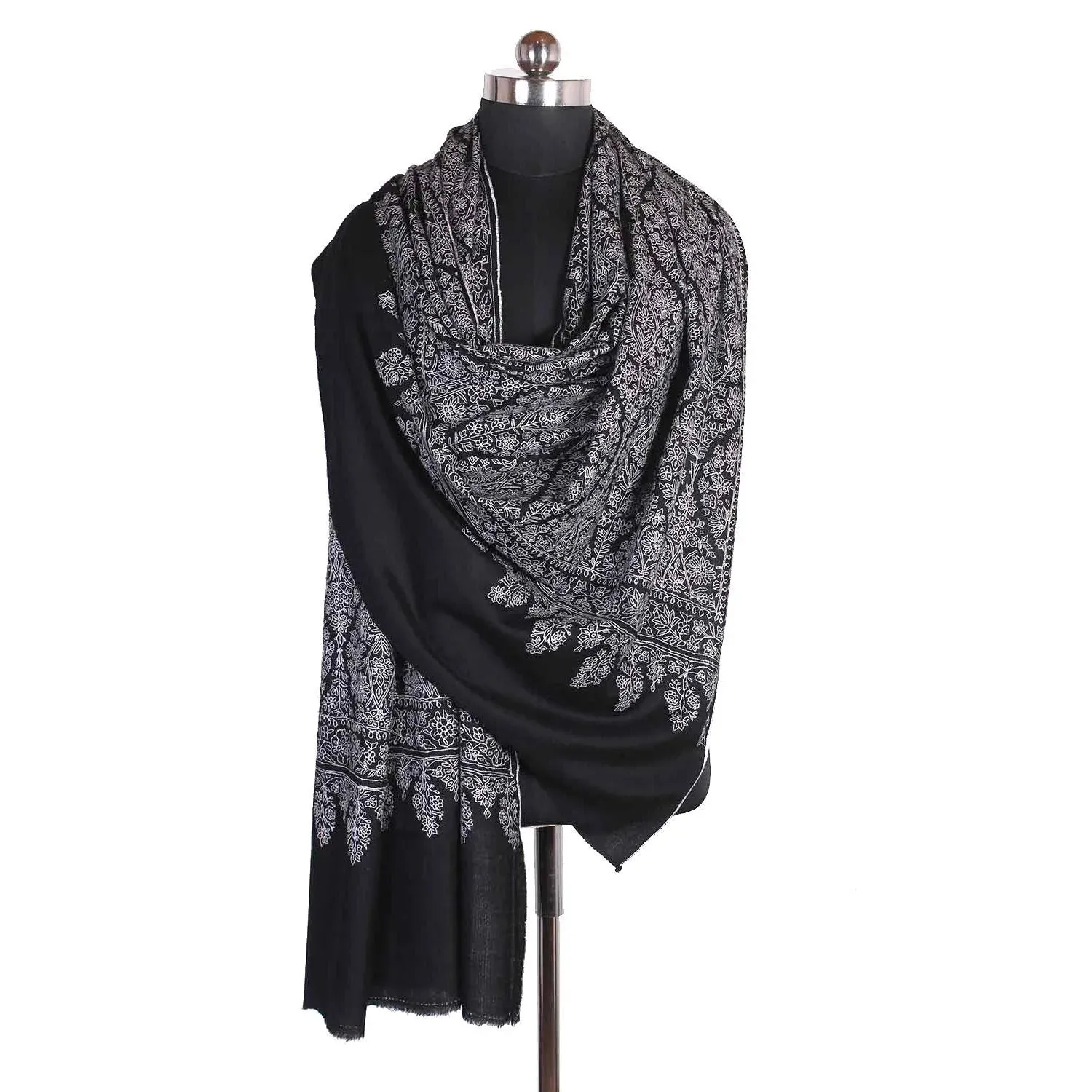 Black and white Full Jamawar Cashmere Pashmina Shawl