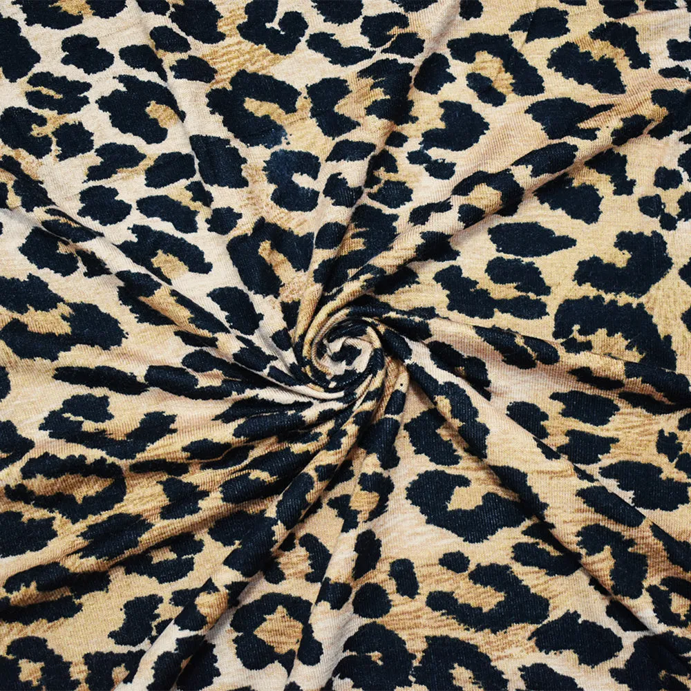 Black-Brown-Beige Cotton Cheetah Printed Jersey Knit Fabric