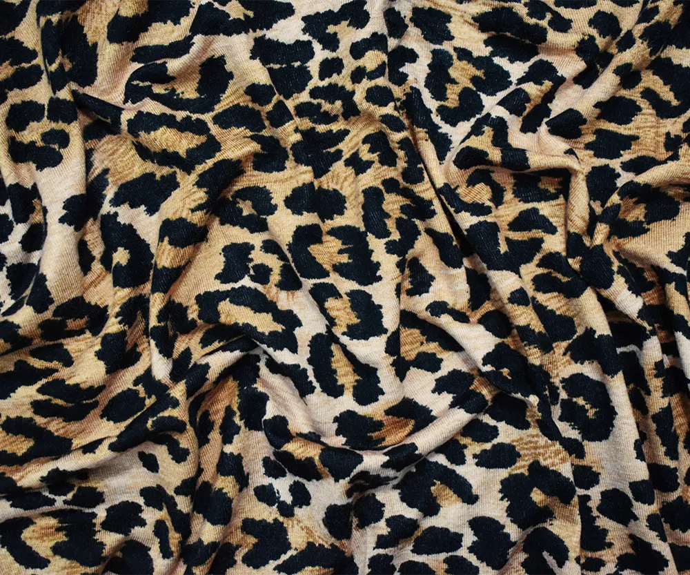 Black-Brown-Beige Cotton Cheetah Printed Jersey Knit Fabric