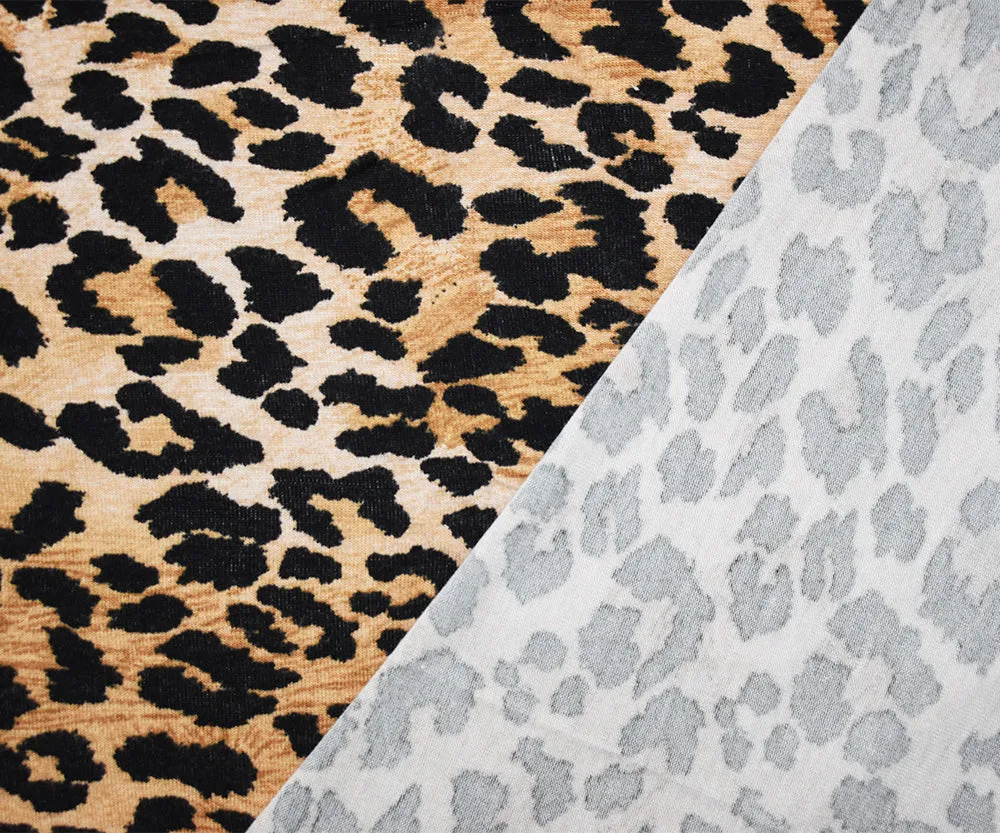 Black-Brown-Beige Cotton Cheetah Printed Jersey Knit Fabric