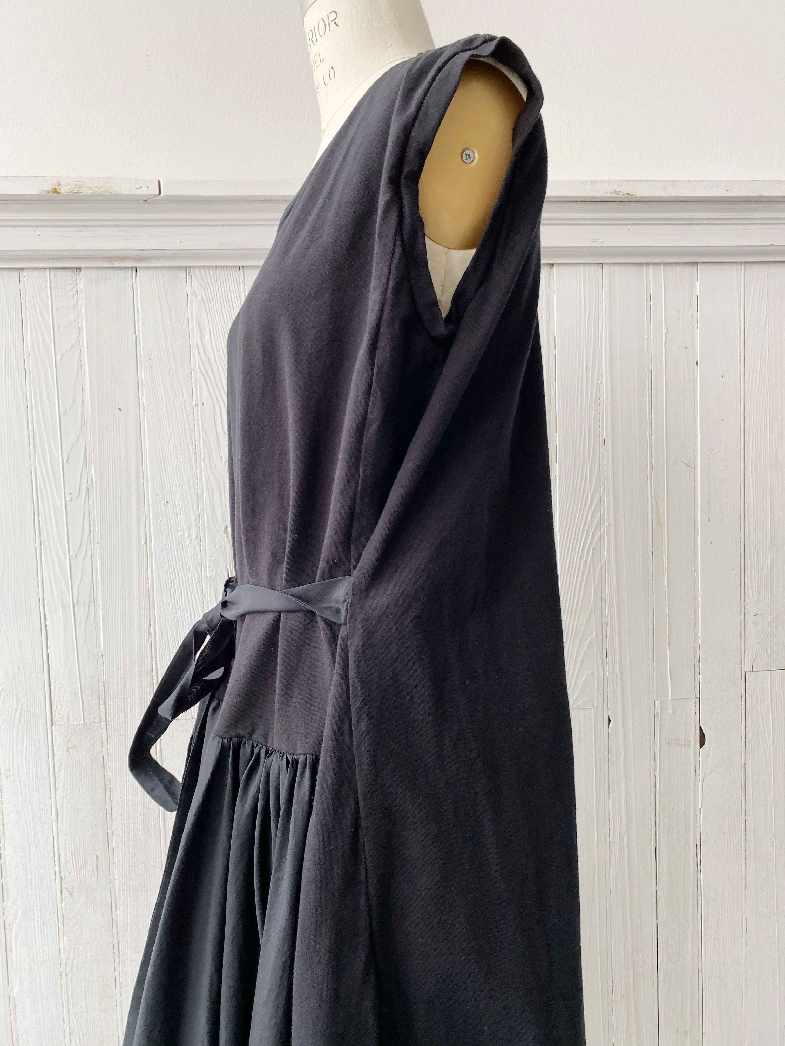 black cotton jersey and organdy t-shirt tie dress