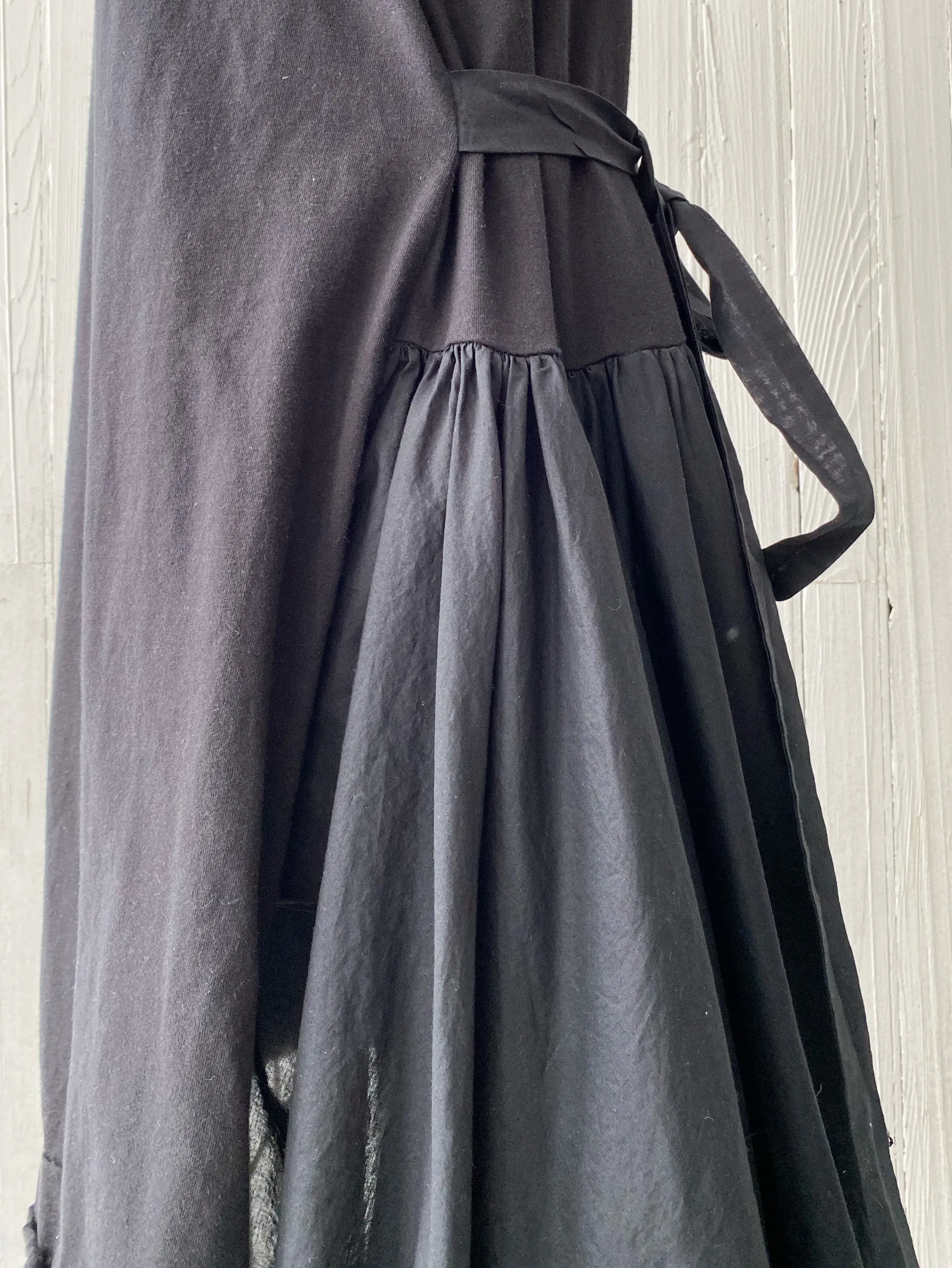 black cotton jersey and organdy t-shirt tie dress