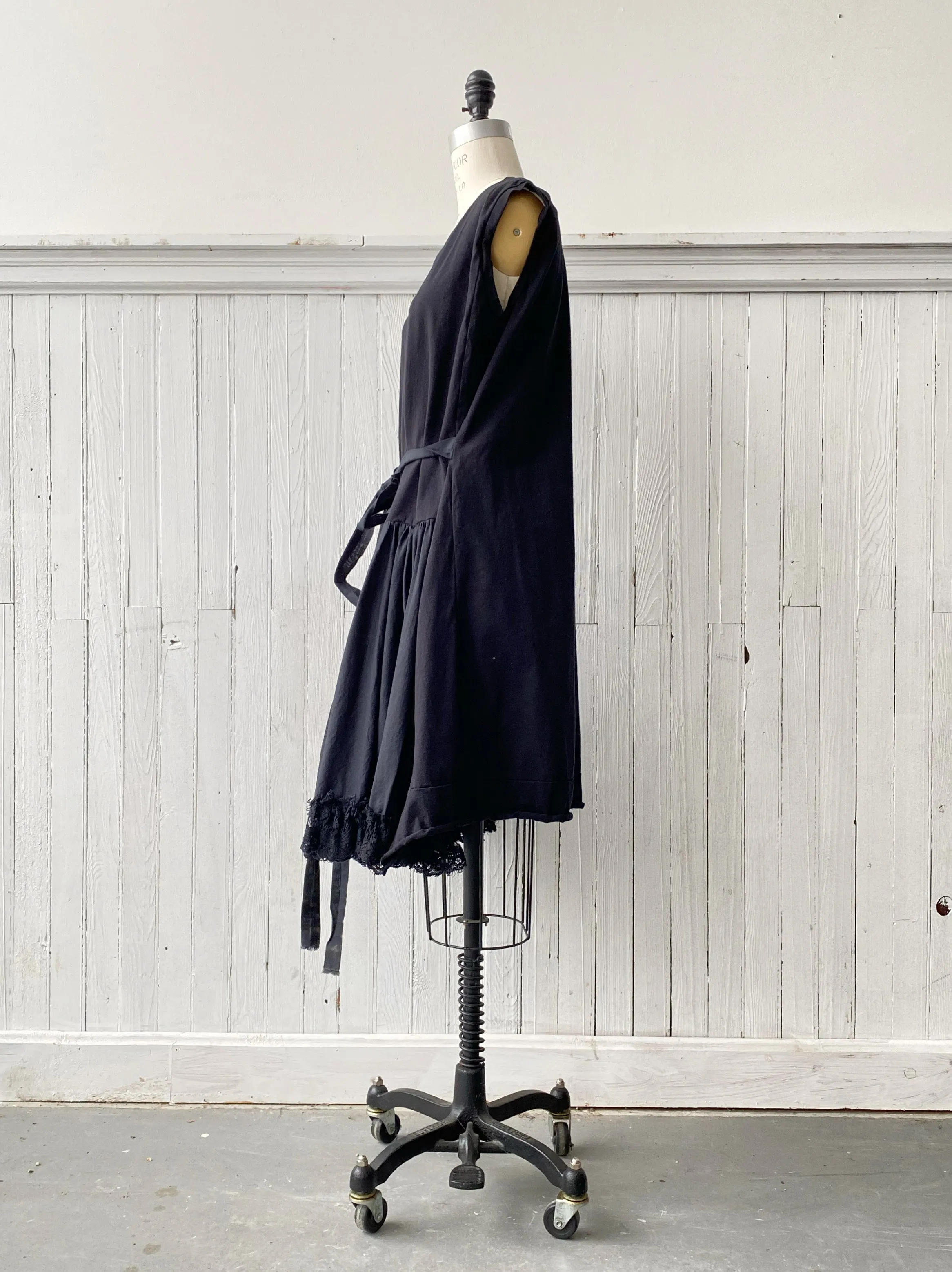 black cotton jersey and organdy t-shirt tie dress