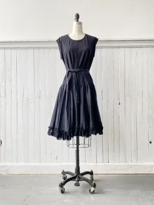 black cotton jersey and organdy t-shirt tie dress