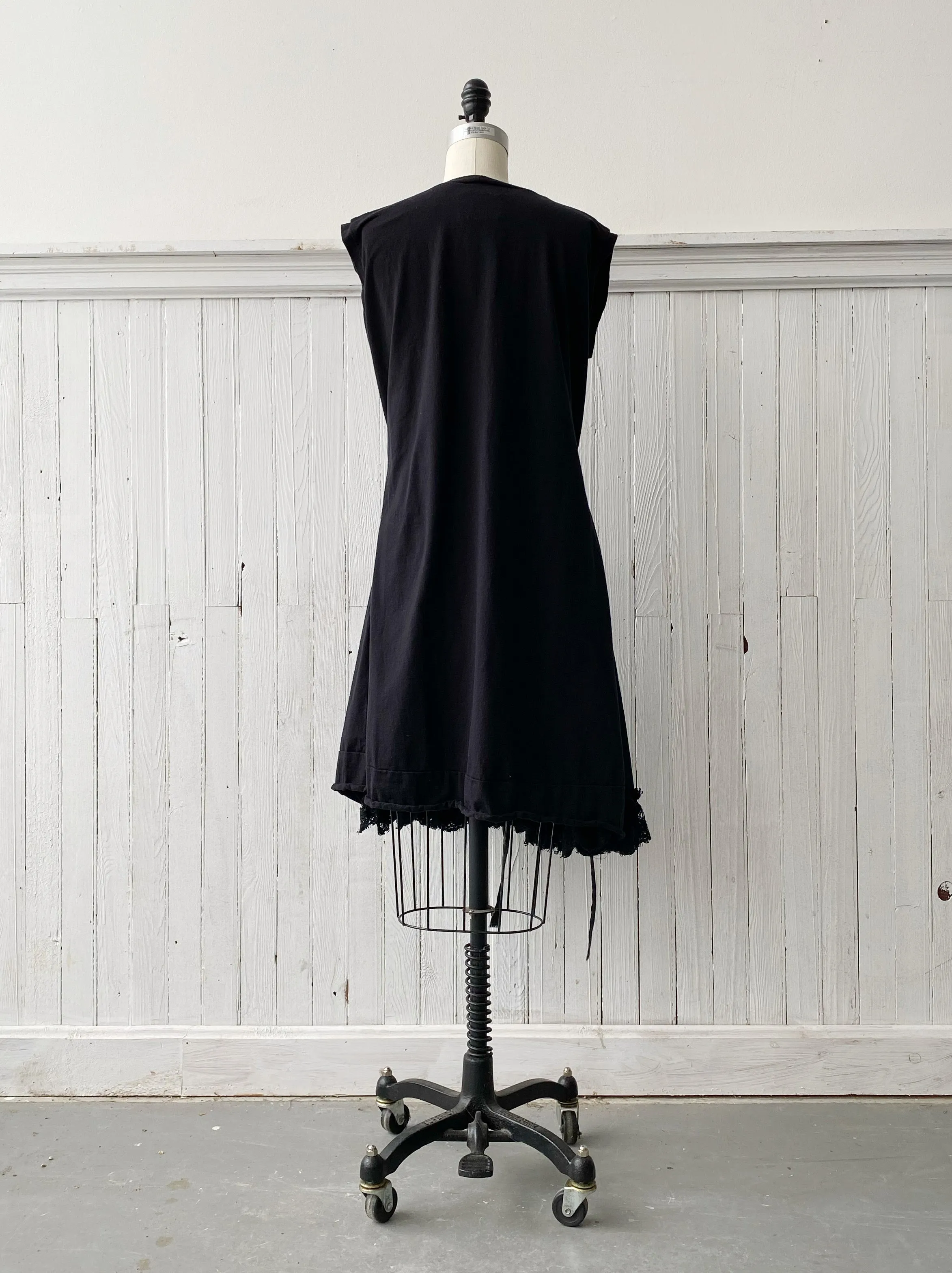 black cotton jersey and organdy t-shirt tie dress
