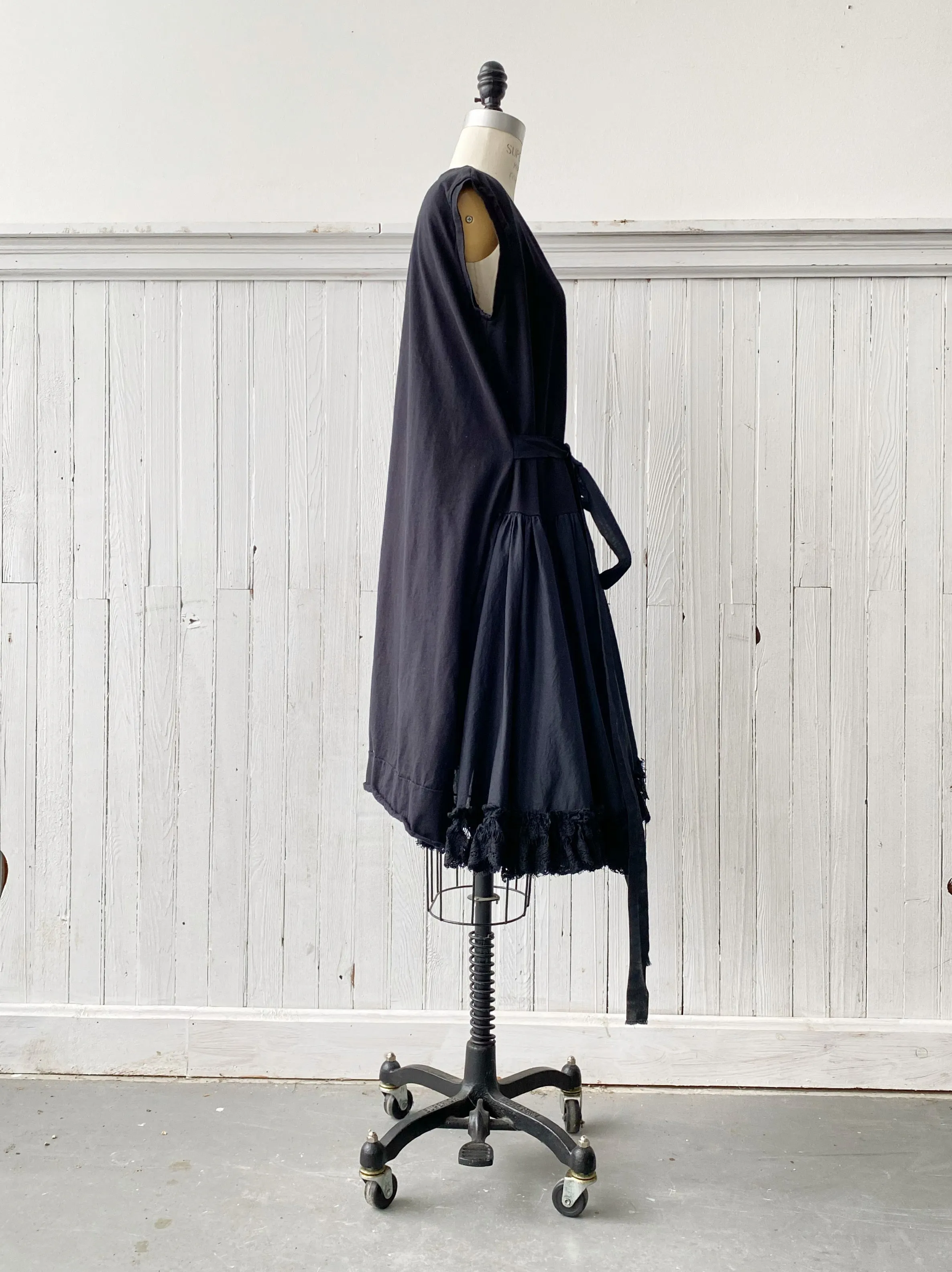 black cotton jersey and organdy t-shirt tie dress