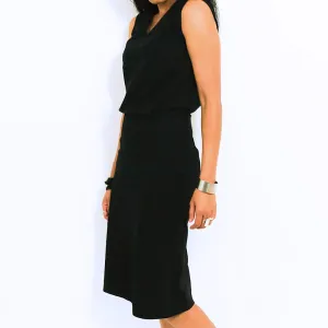 Black Cotton Sleeveless Loose V Top | ALPHONSINA