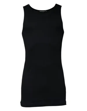 Black Cotton Sleeveless Round Neck Tank T-shirt