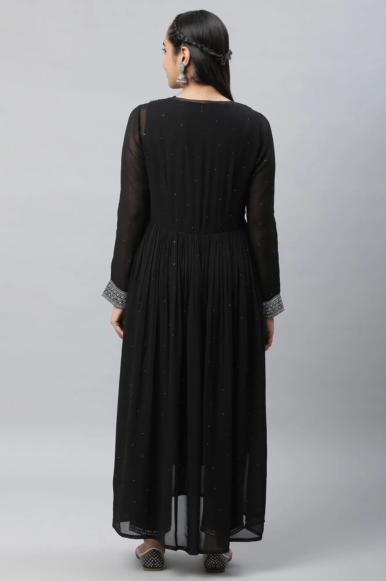 Black Embroidered Sheer Gilet, Kurta and Pants Set