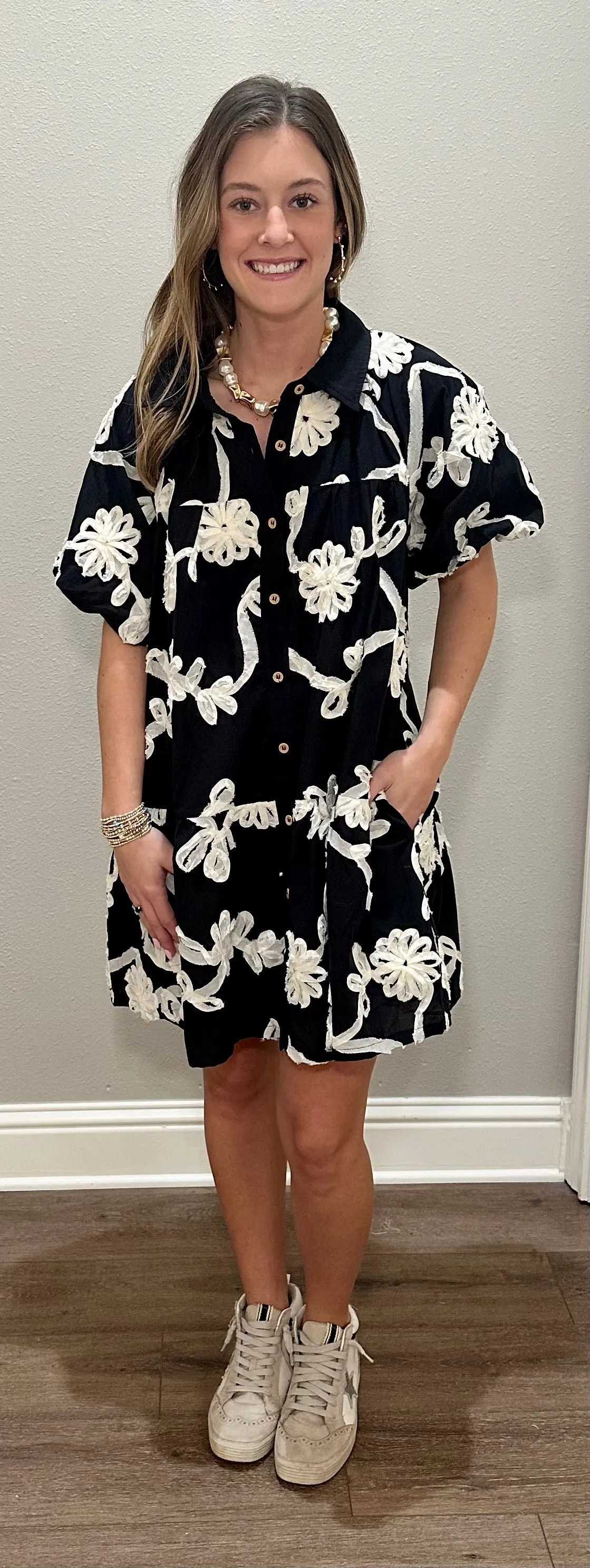Black Floral Applique Dress